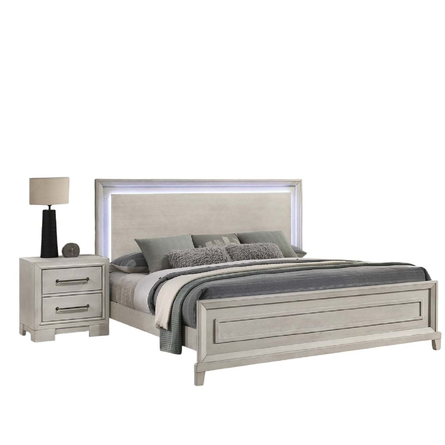 Elegant Style Bed With LED Lights On Headboard
