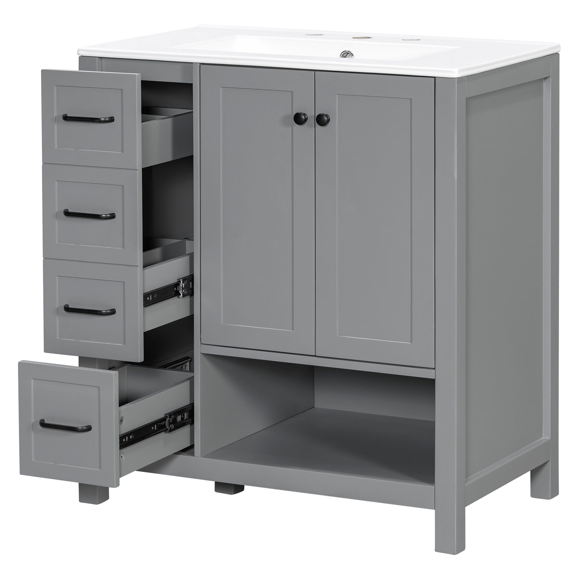 Bathroom Vanity With Sink Top, Bathroom Vanity Cabinet With 2 Doors And 2 Drawers, Open Shelf