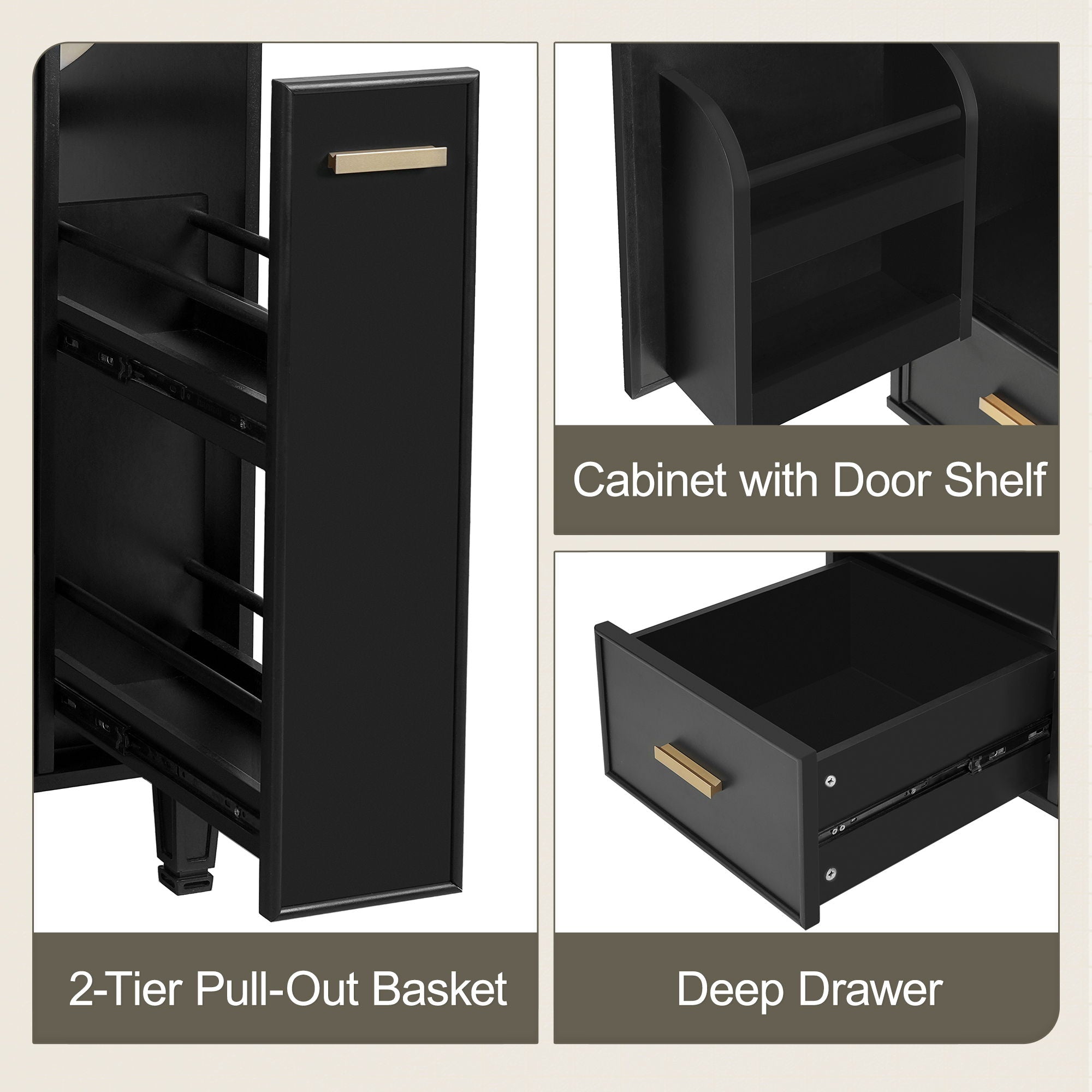 Bathroom Vanity With Sink, Deep Drawer, Door Shelf, 2 Tier Basket