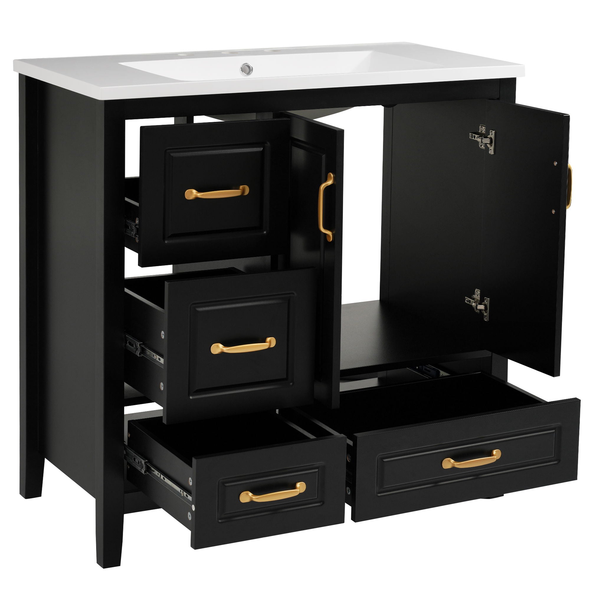 Bathroom Vanity With Sink, Soft Closing Doors & Drawers, Metal Handles