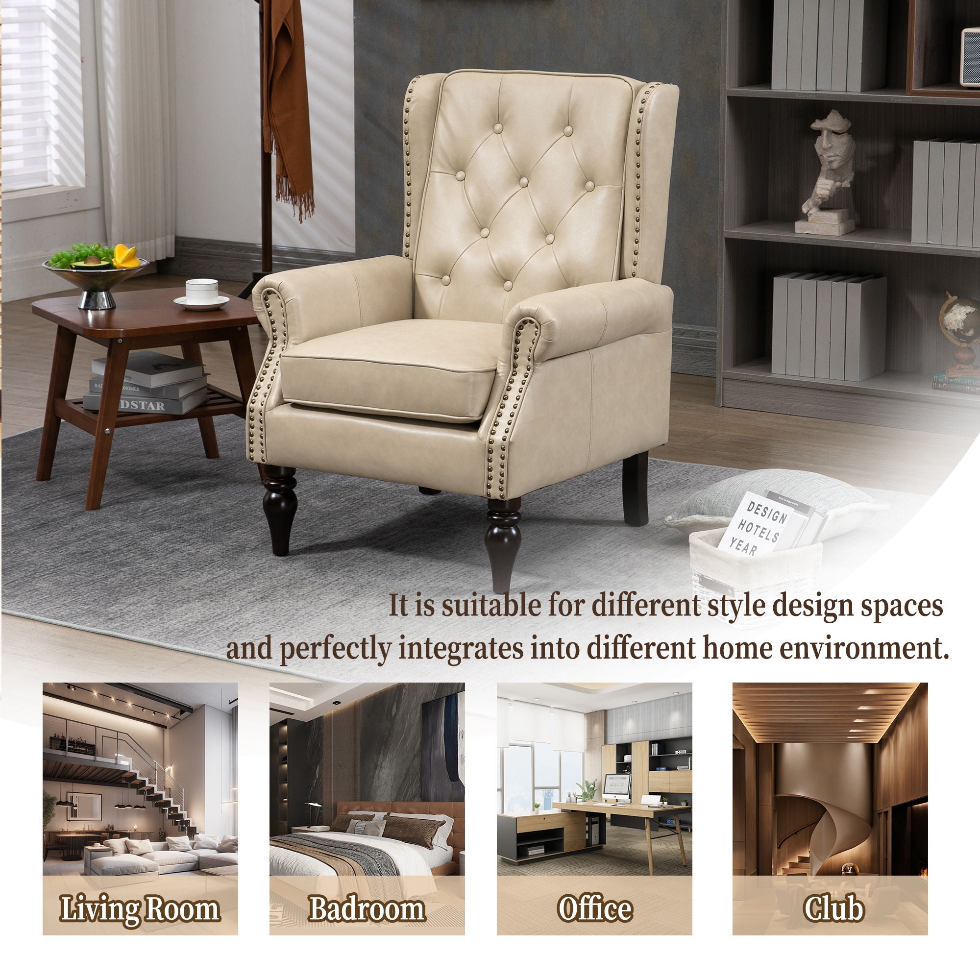 Modern Accent Armchair With Sturdy Wood Legs