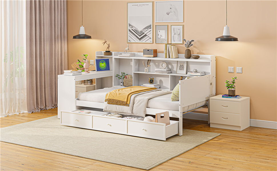 Daybed With 3 Drawers USB Ports And Desk
