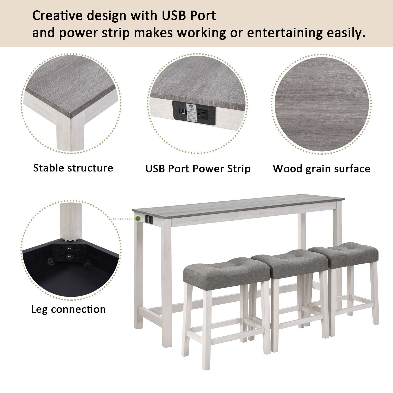 4 Piece Bar Table Set With Power Outlet