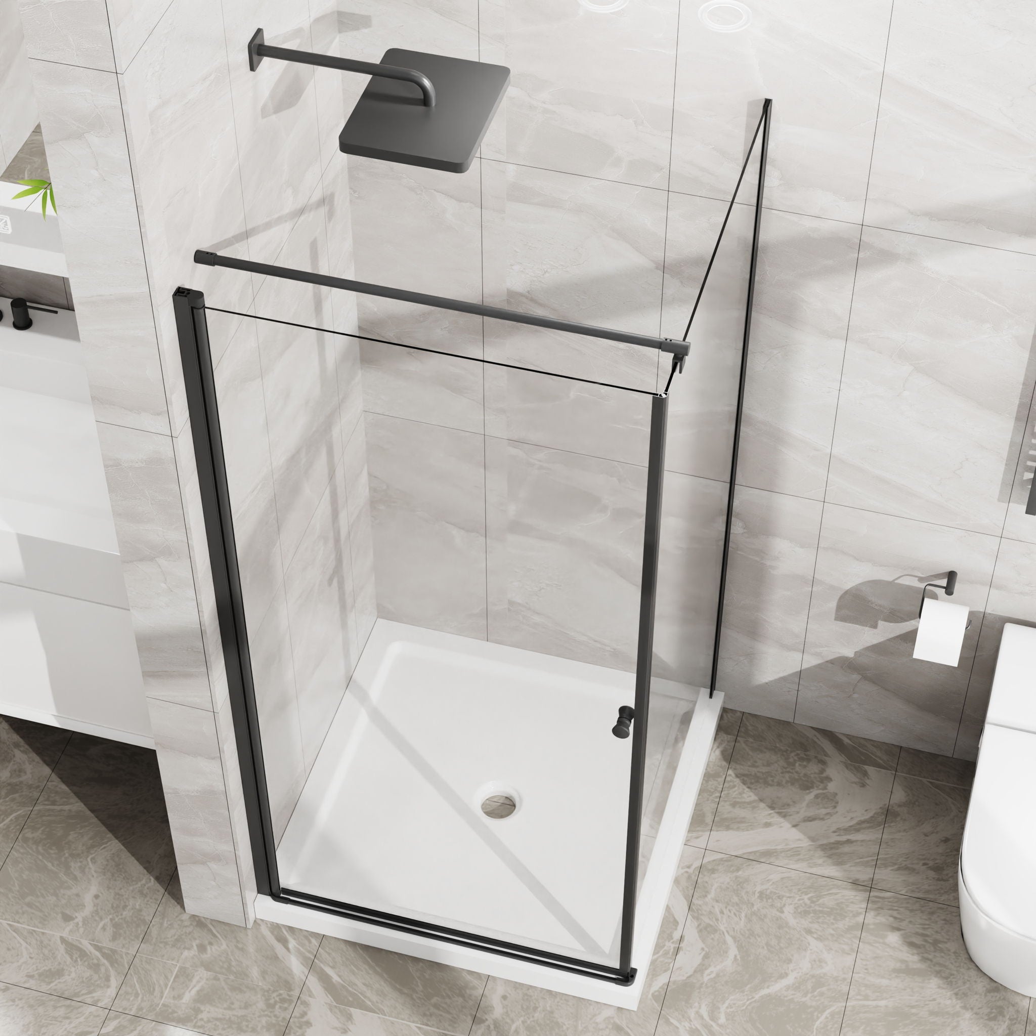 Goodyo - Frameless Corner Shower Door - Matte Black
