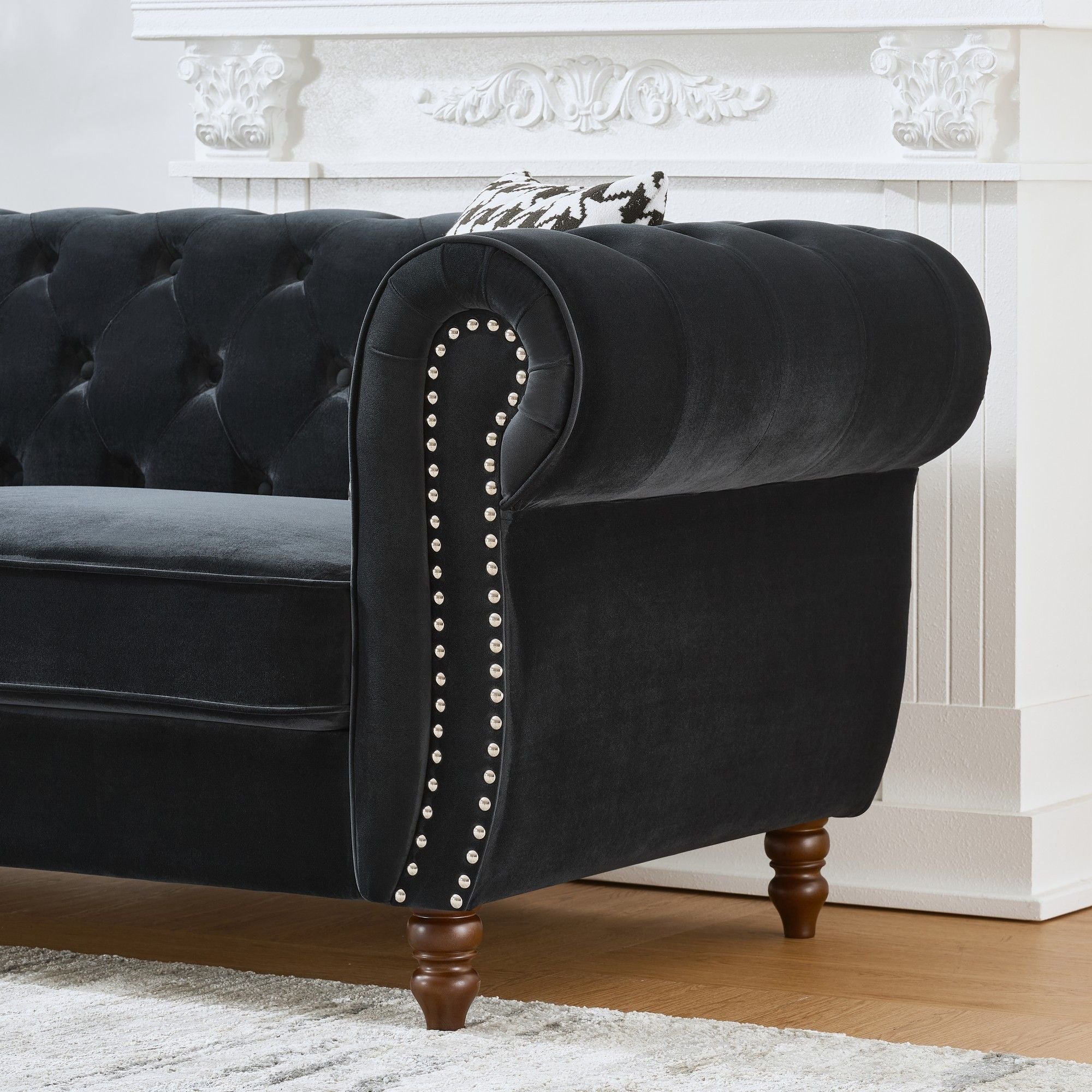 Chesterfield 3 And 2 Seater Upholstery Sofa With Roll Armrest & Nailhead Fabric Couch