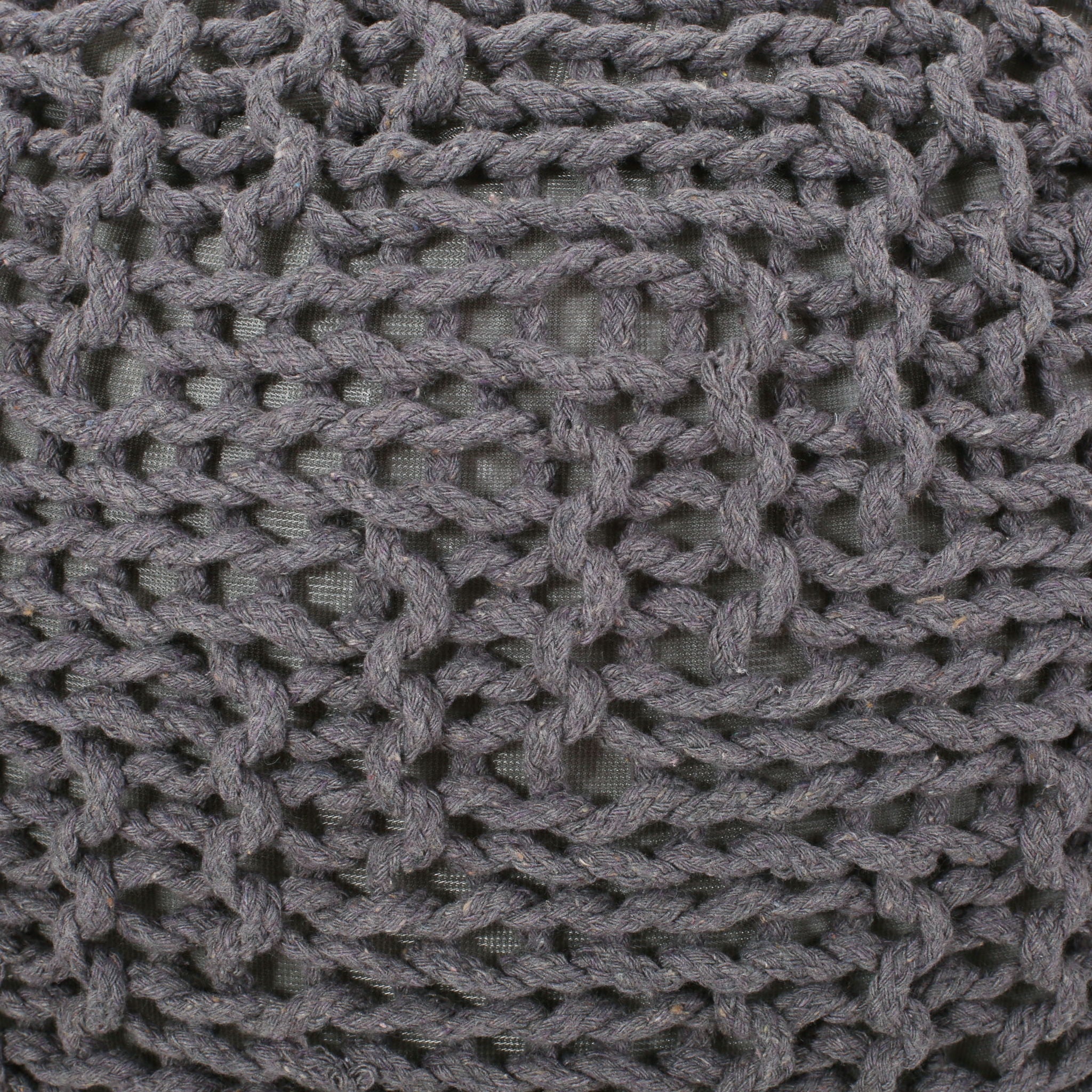 Hazel - Modern Knitted Cotton Yarn Round Pouf With Eco Friendly Pet Fibers - Dark Gray