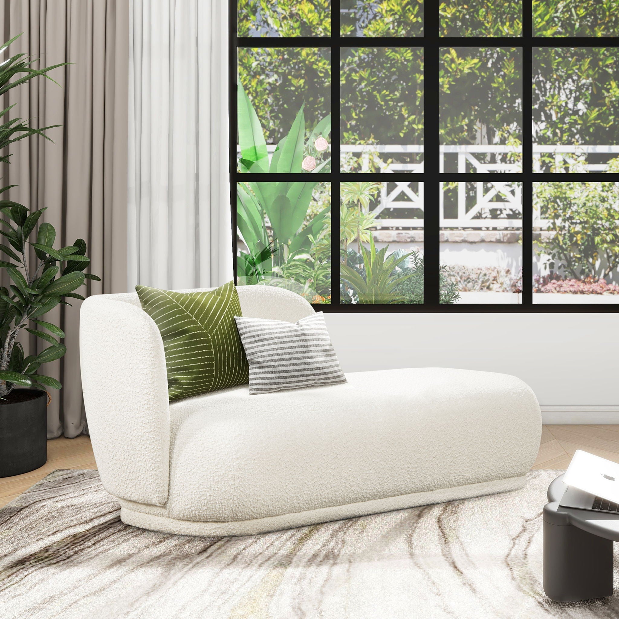 Aire - RAF Modern Rounded Chaise Lounge - Ivory White