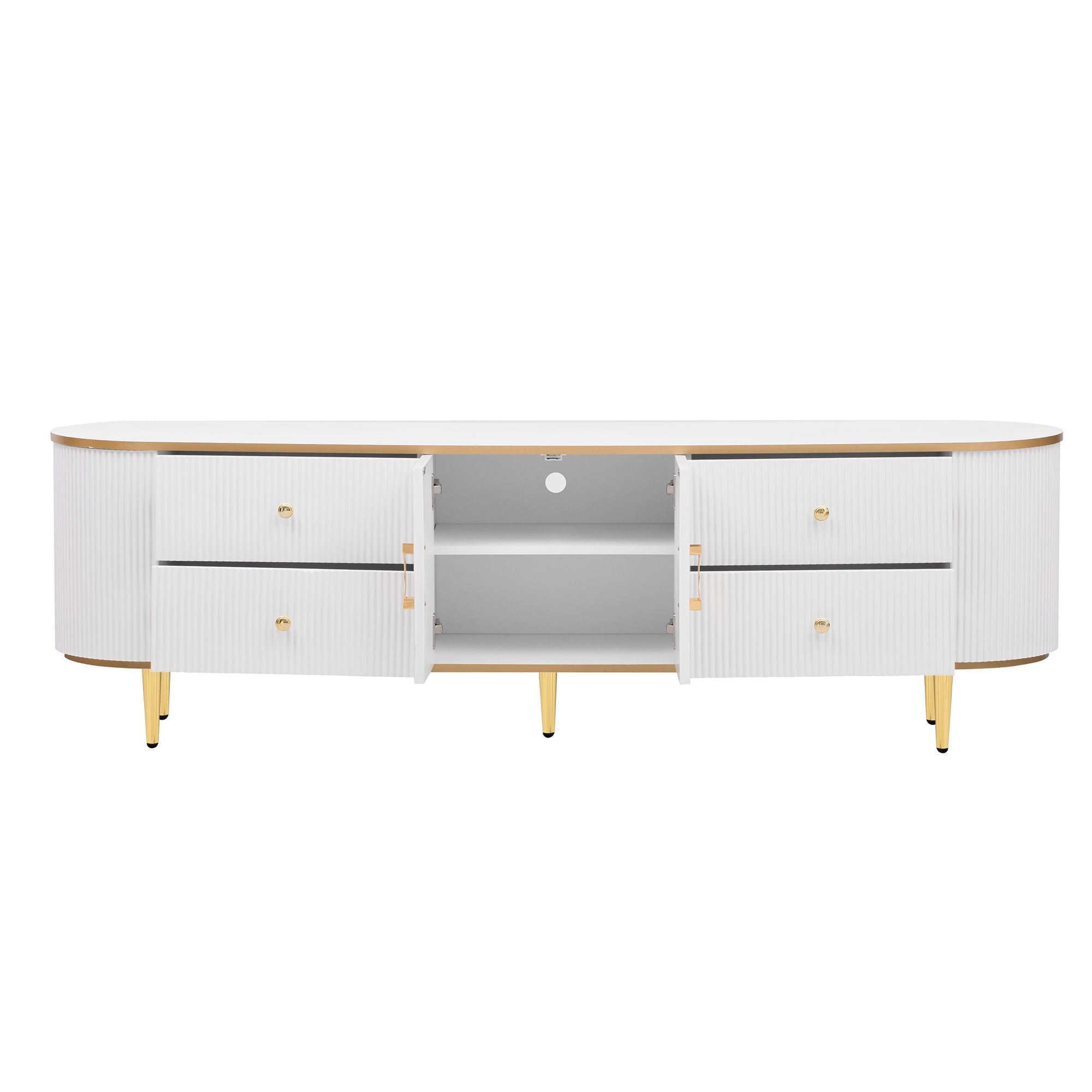 Modern TV Stand For TVs Up To 80", Entertainment Center With 4 Drawers And 1 Cabinet, Wood TV Console Table With And Handles For Living Room - White