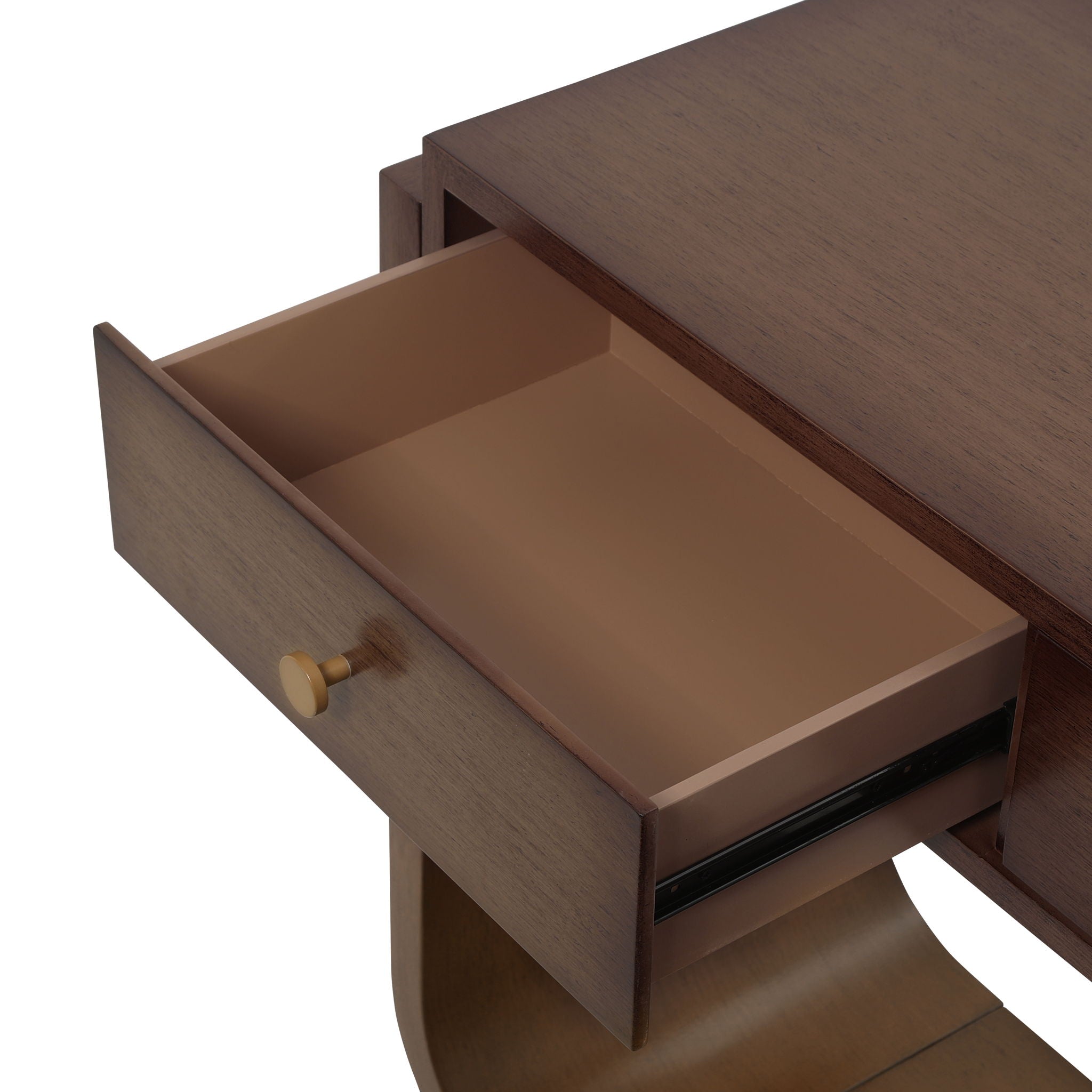 Console Table With 3 Drawers, Display Shelf, Curved Legs - Walnut