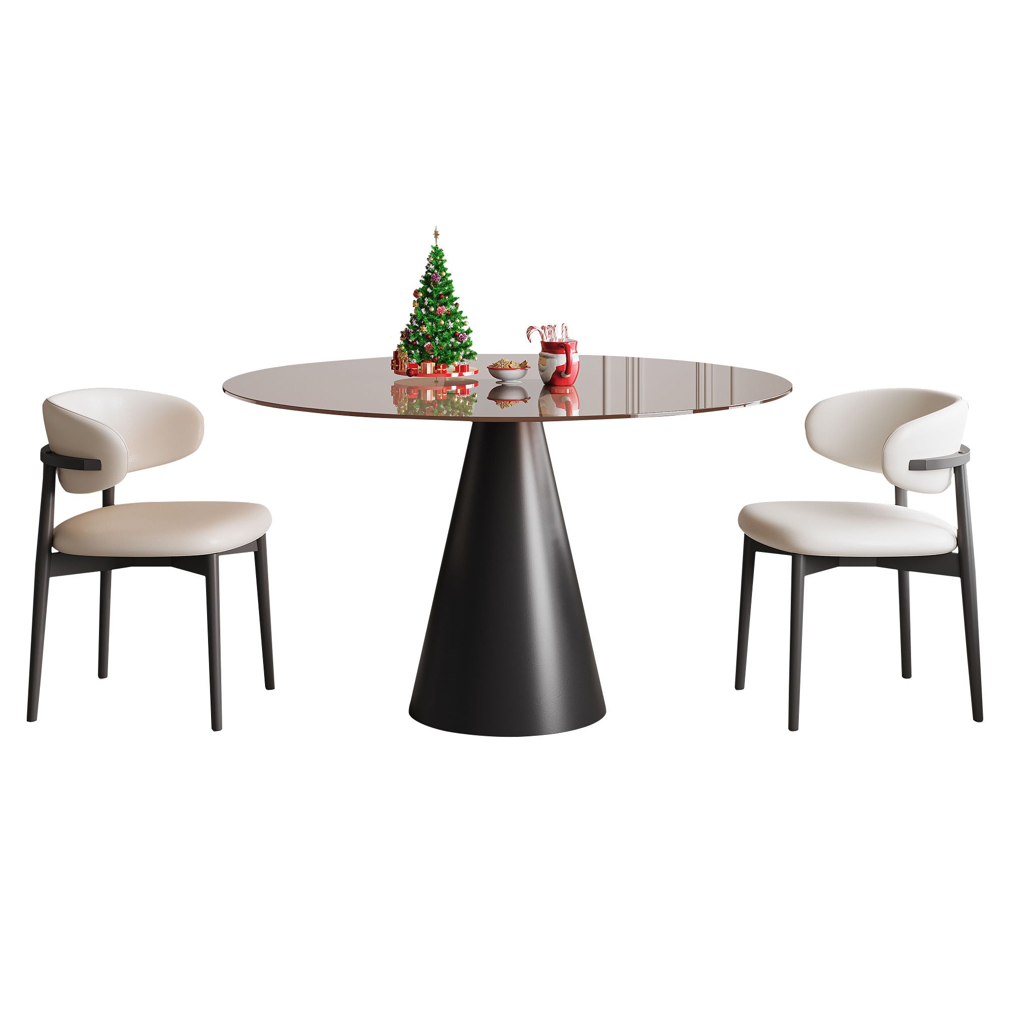 Round Dining Table - Black / Brown - Glass