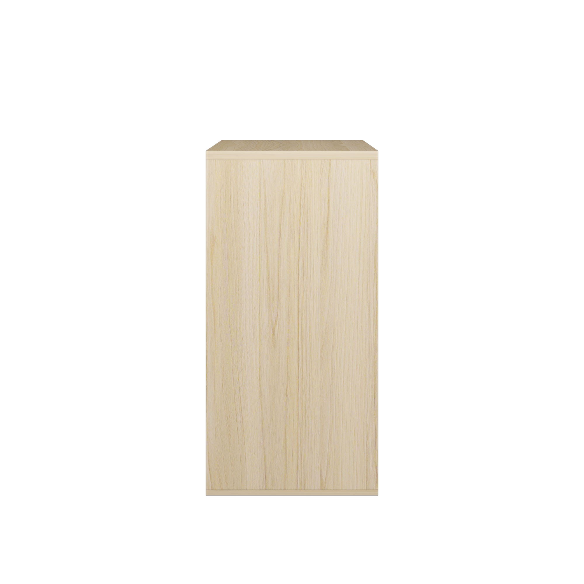 Storage Cabinet With Sliding Doors, 2 Tier Open And Closed Shelves Organizer - Natural / White