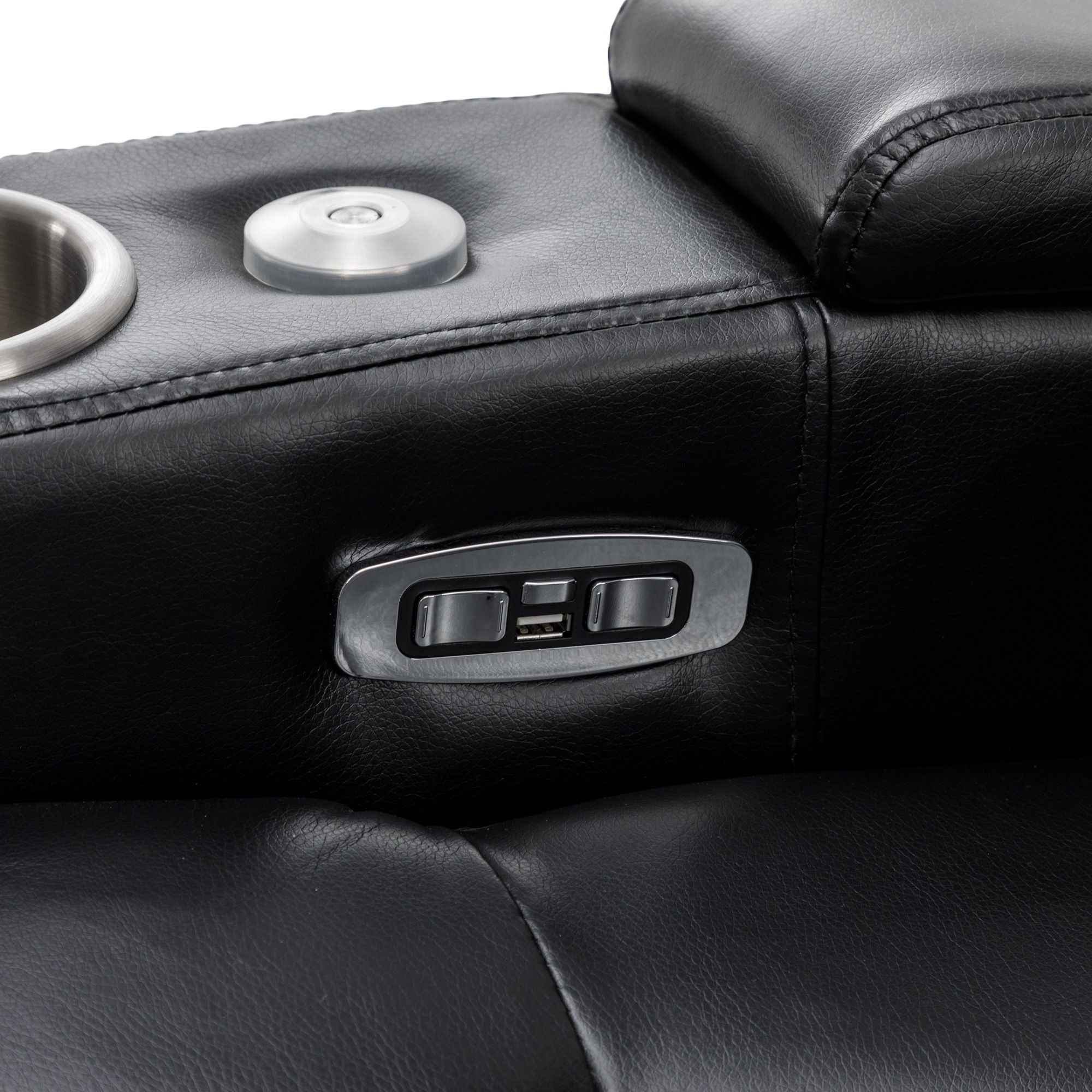 270° Power Swivel Recliner Home Theater Chair With Hidden Arm Storage, LED Light, Cup Holder, And Tray Table