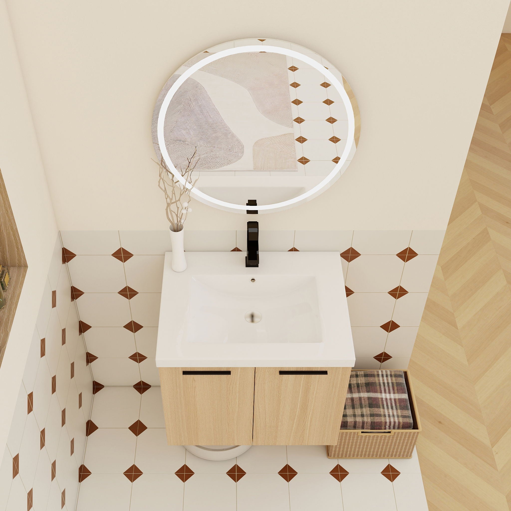 Floating Bathroom Vanity With Sink, Wall Mounted Double Door Storage