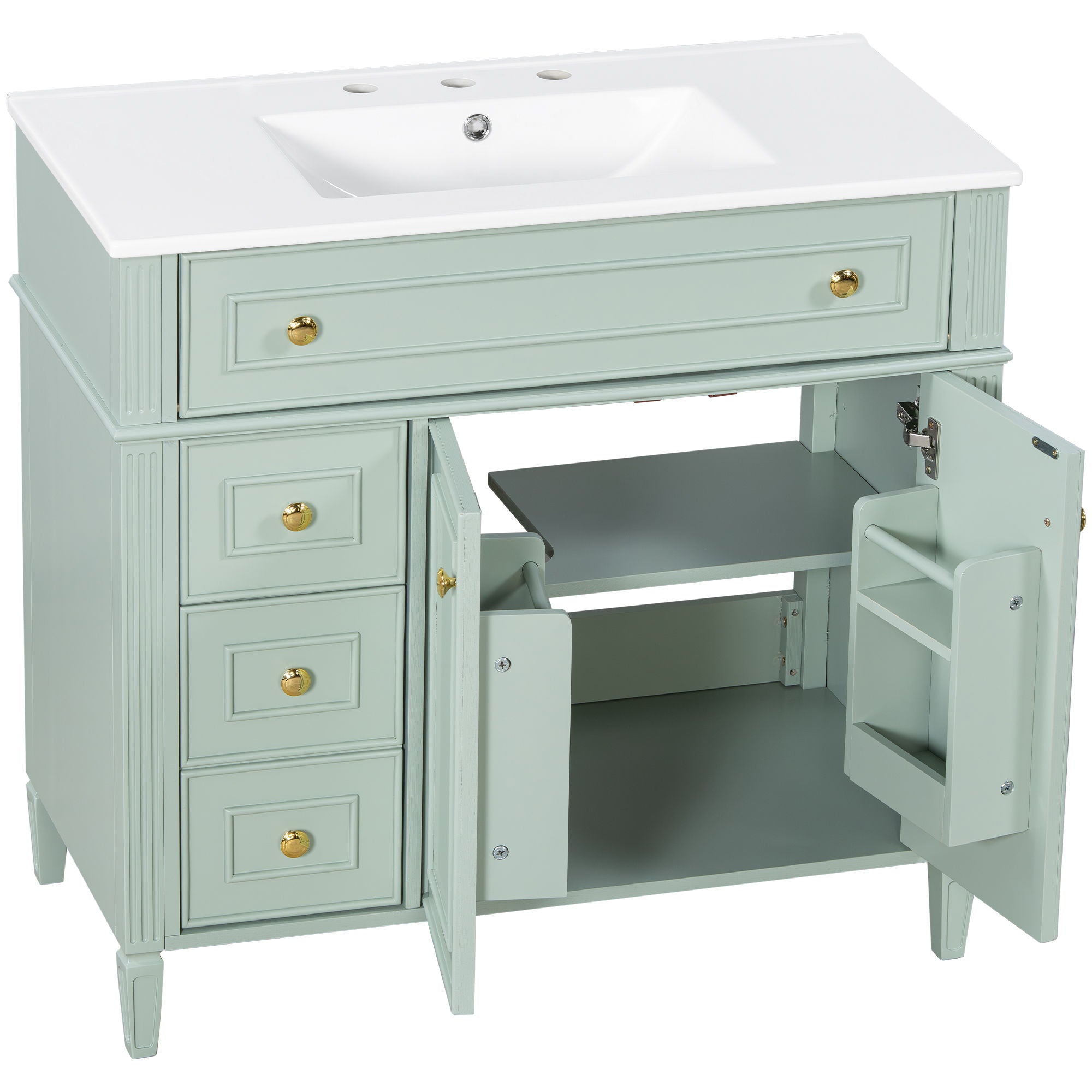 Bathroom Vanity With Sink, 3 Drawers & 2 Soft-Close Doors