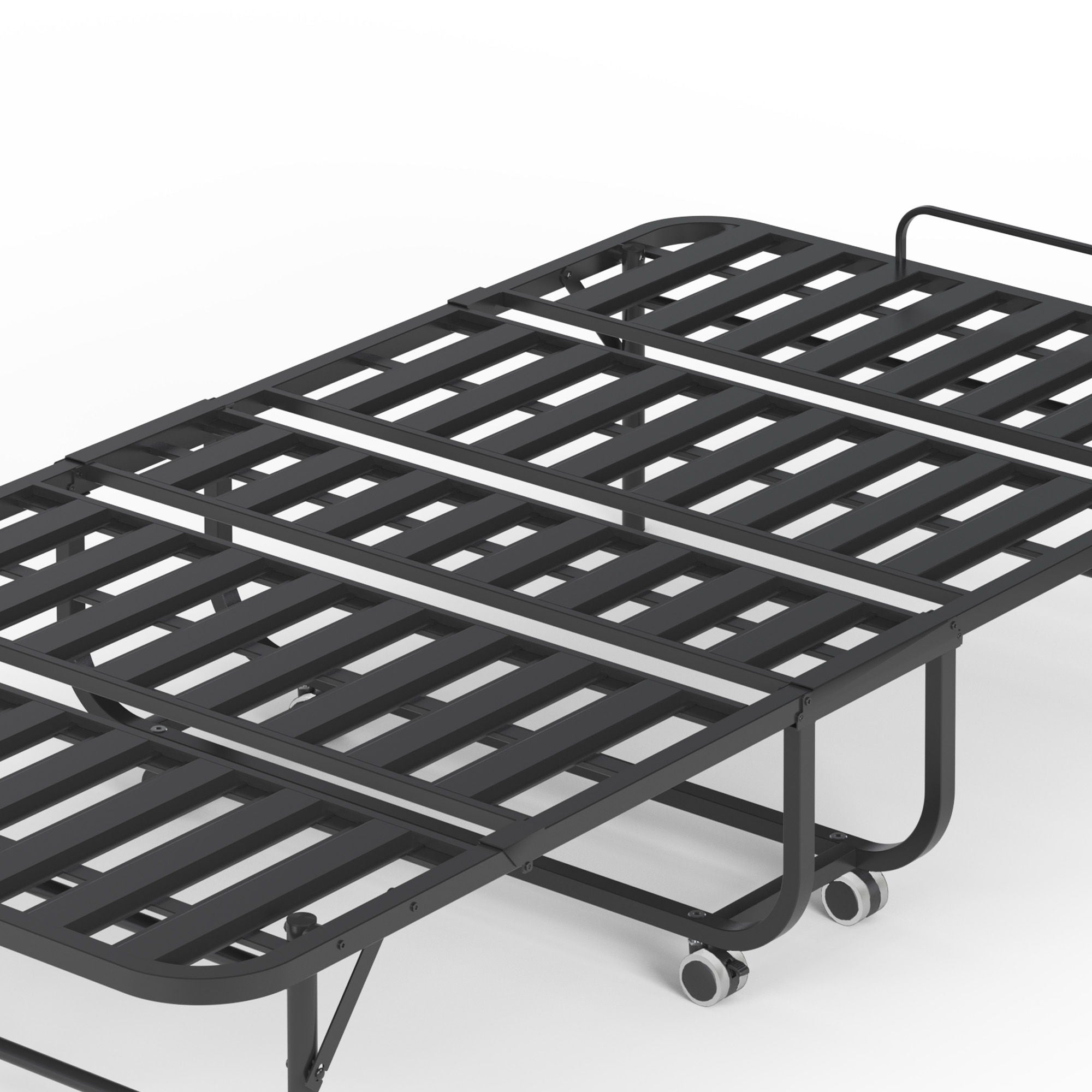 Twin Extra Long Folding Bed With Adjustable Headboard, Cot With Memory Foam Mattress - Black
