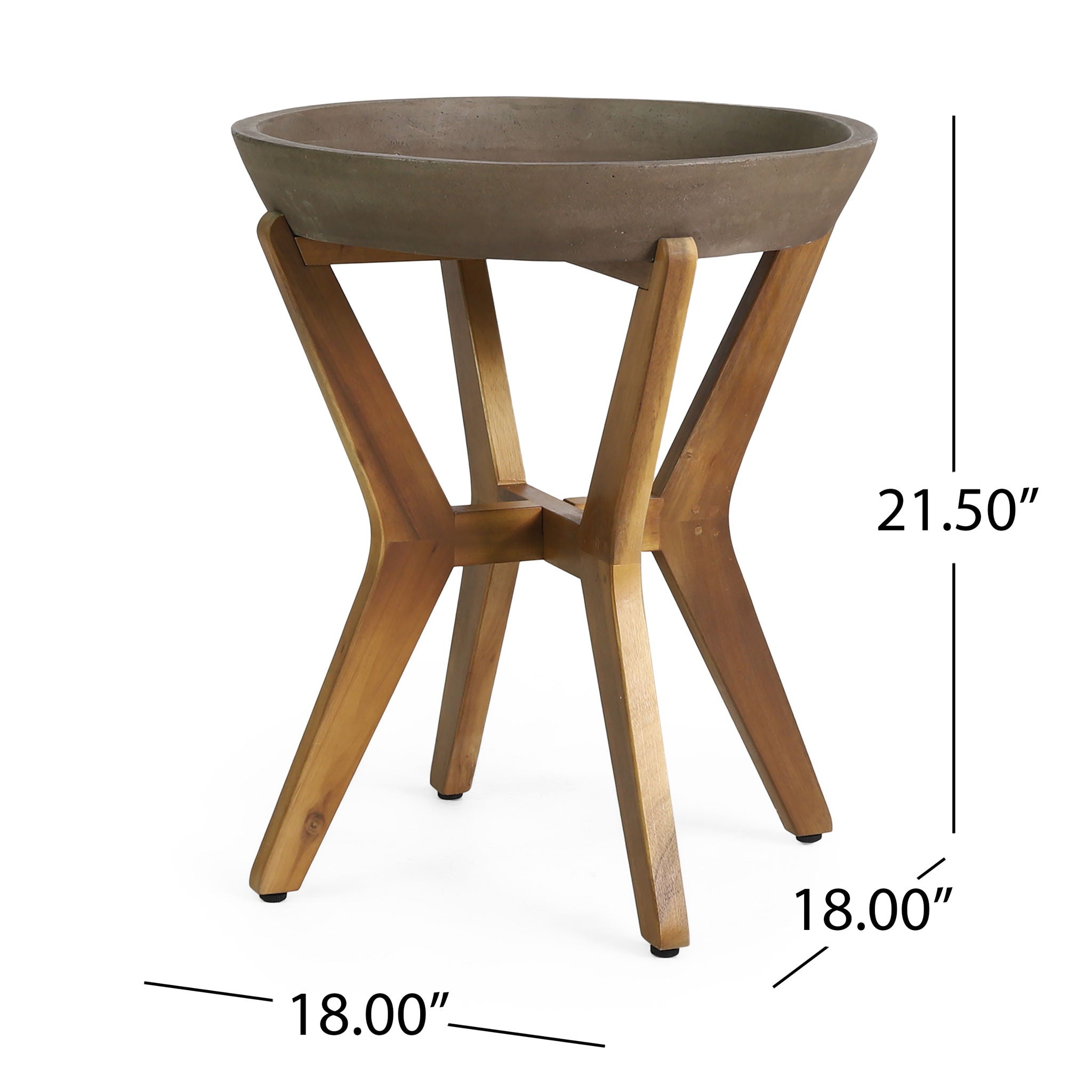 Yukon - Contemporary Side Table With Lightweight Concrete Top And Acacia Wood Frame - Gray