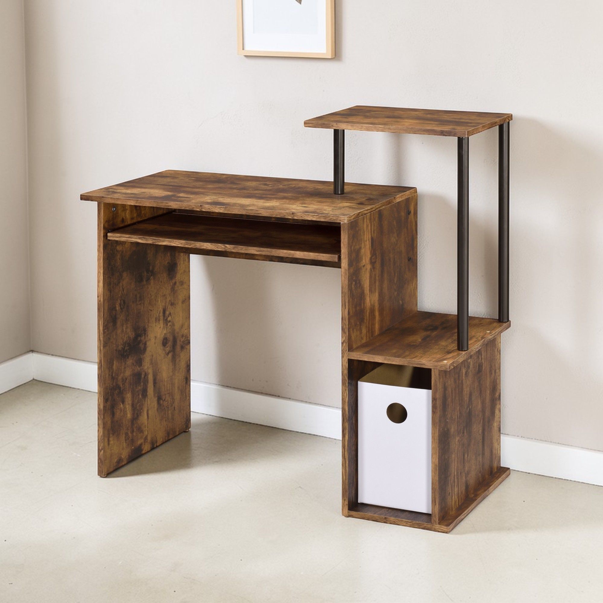 Lyphre - Computer Desk - Weathered Oak / Black