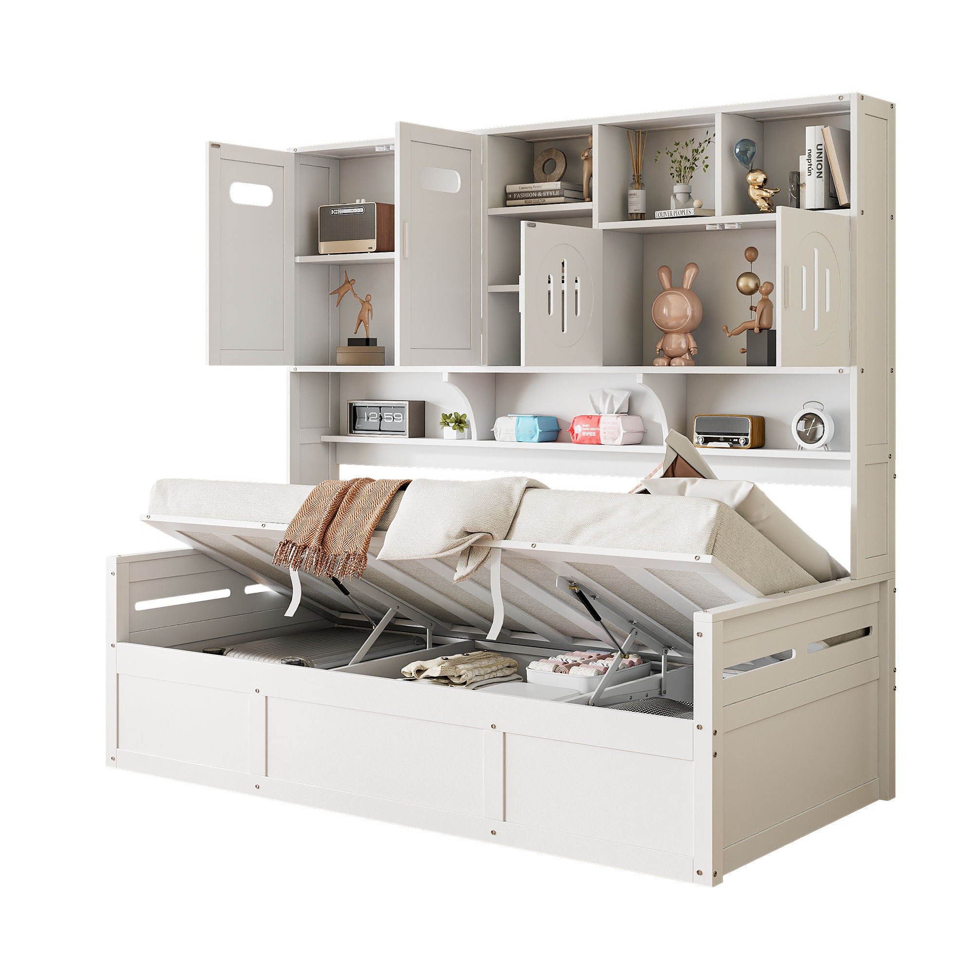 Daybed With All-In-One Cabinet And Shelf