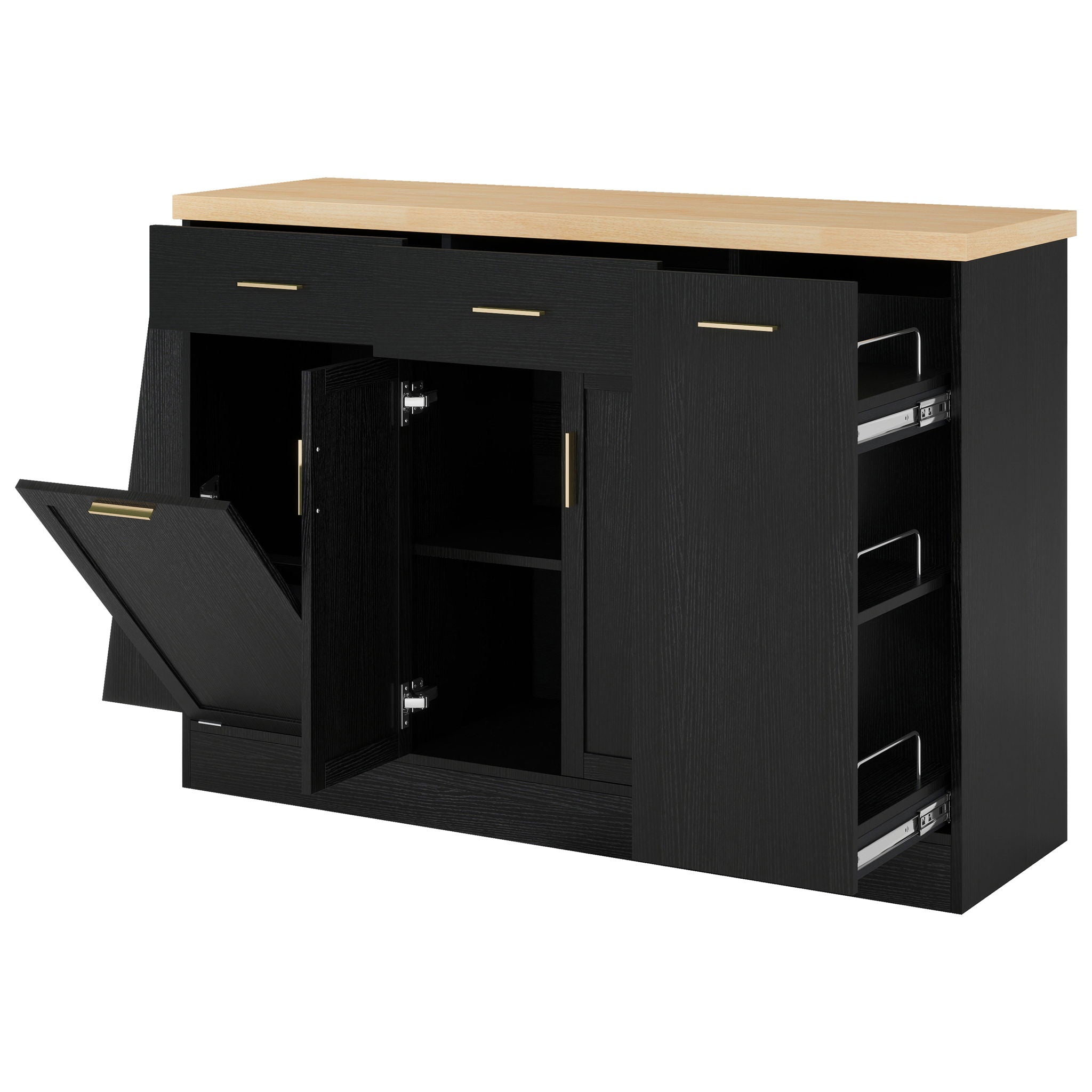 Kitchen Sideboard With Sliding Door Cabinet, 3 Tier Spice Rack
