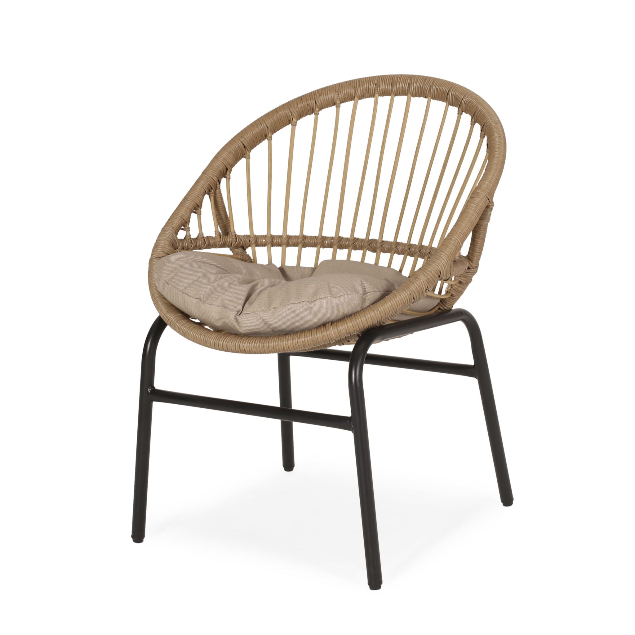 Outdoor Accent Chair With Curved Back And Basket Frame, (Set of 2) - Light Brown / Beige