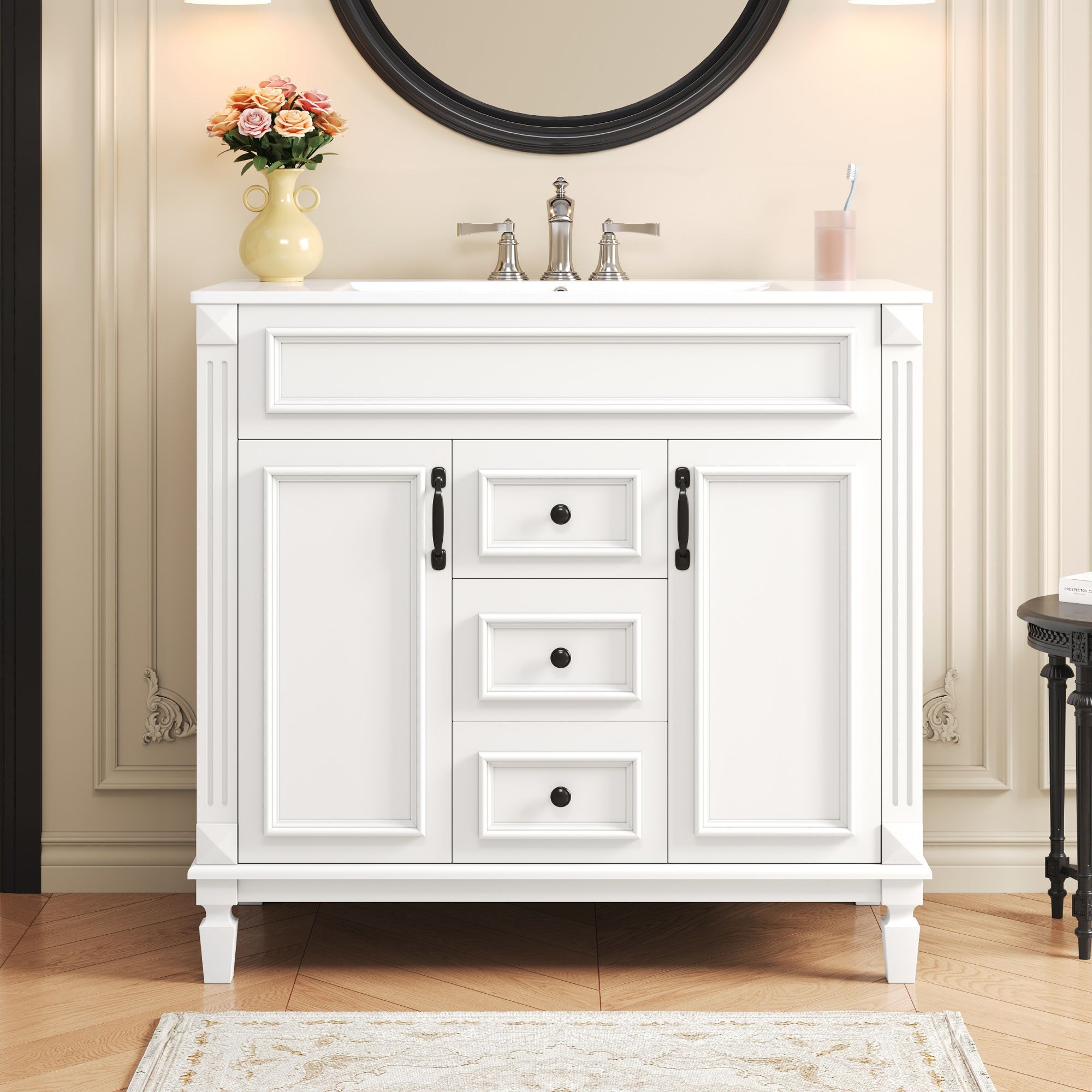 Bathroom Vanity With Top Sink, Basin On Cabinet With 2 Soft Closing Doors And 2 Drawers