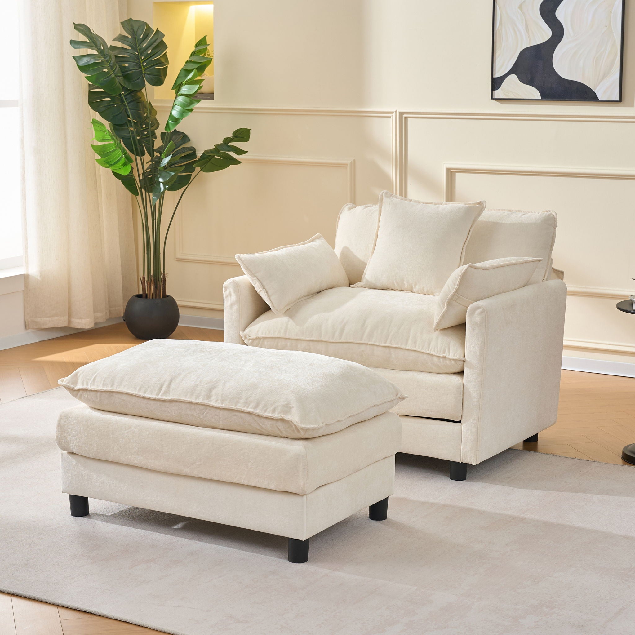 Accent Chair With Ottoman - Beige