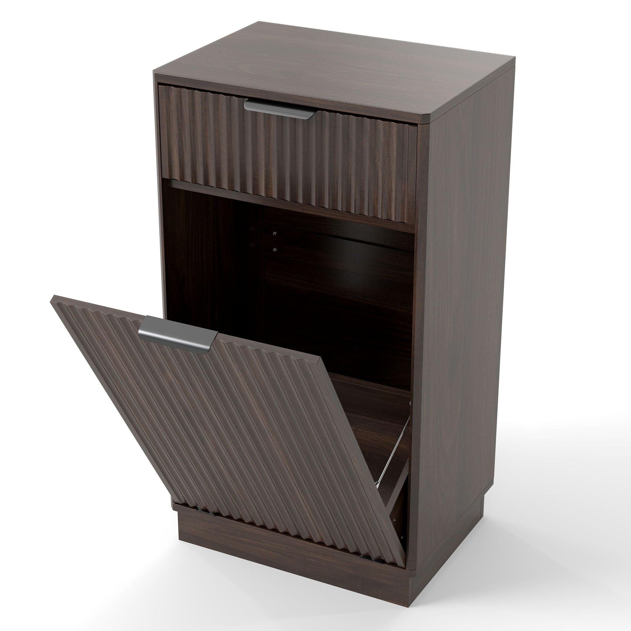Tilt Out Trash Can Cabinet With Wave Textured Drawer & Pull Out Bin