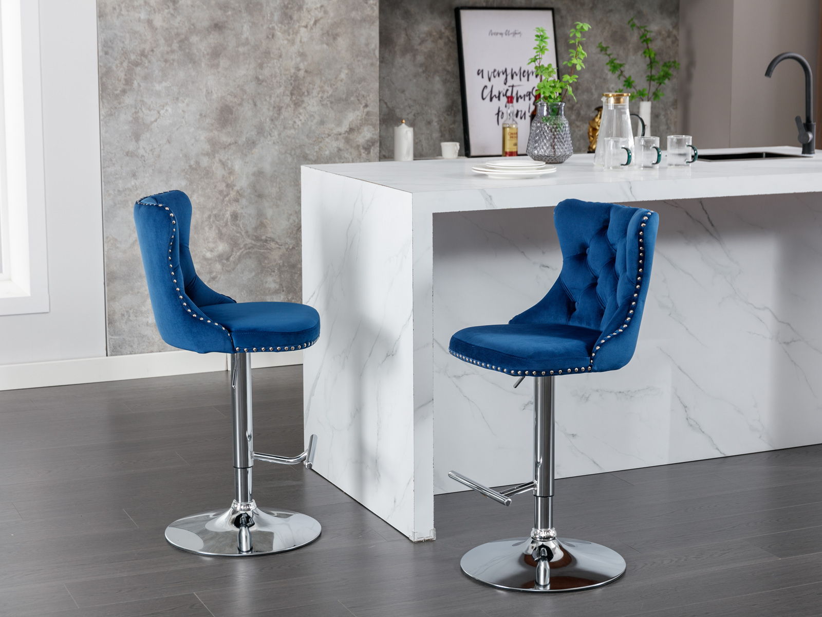 Swivel Barstools Adjusatble Seat Height From 25-33", Modern Upholstered Base Bar Stools With Backs Comfortable Tufted For Home Pub And Kitchen Island (Set of 2)