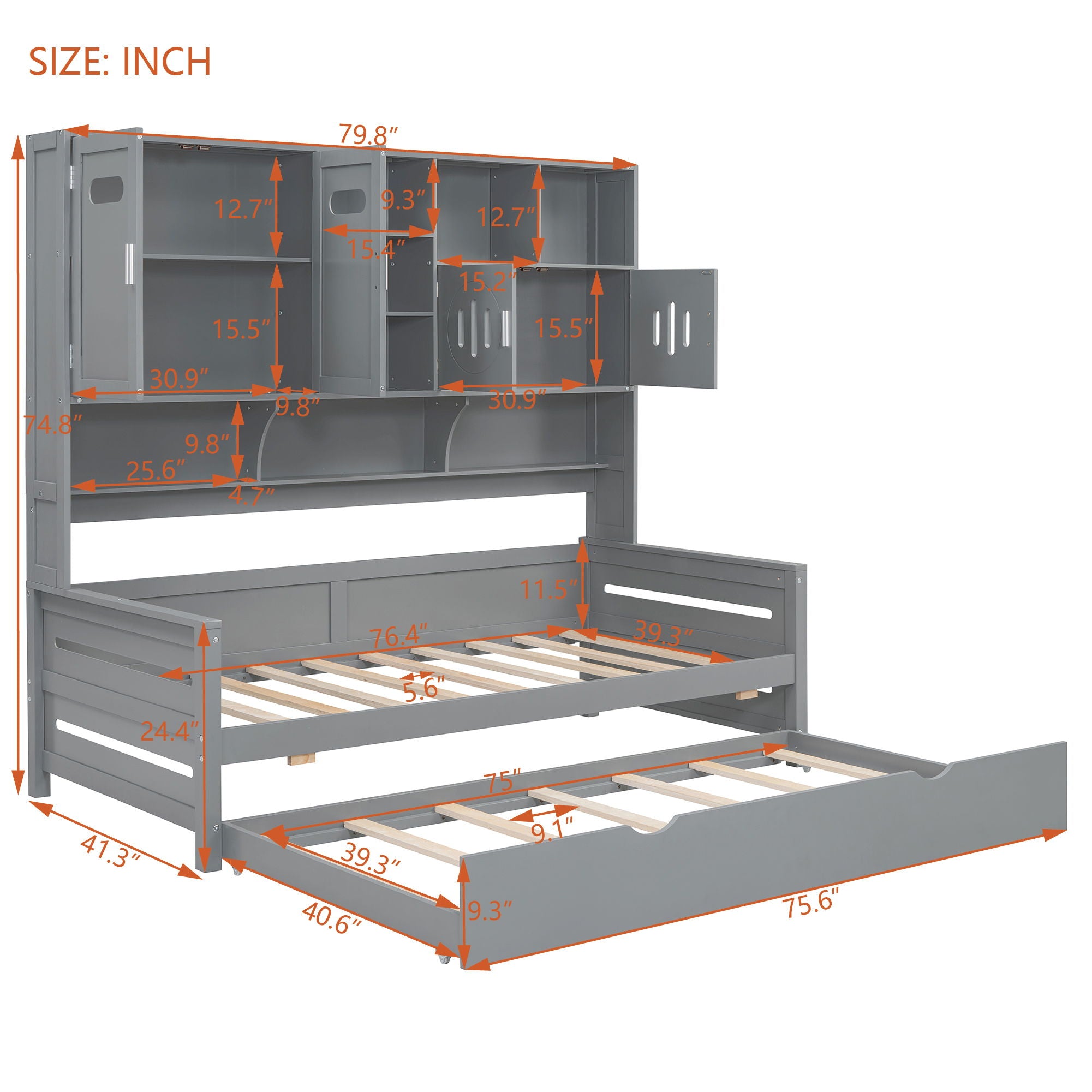 Daybed & All-In-One Cabinet And Shelf