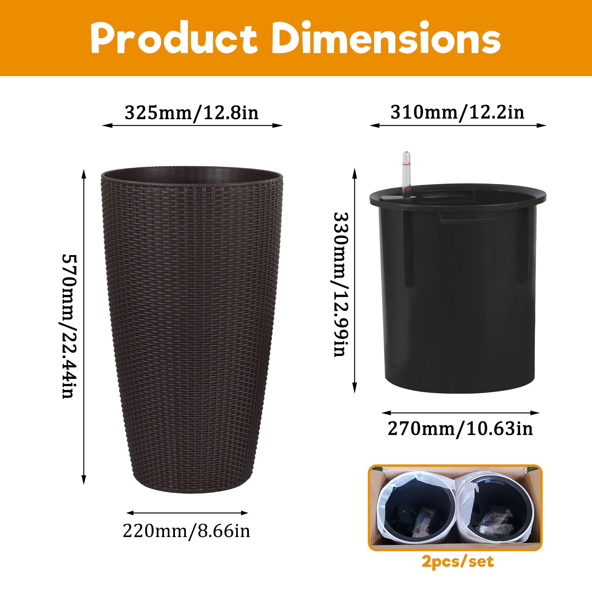 Tall Planters Set With Water Level Monitor And Auto Watering
