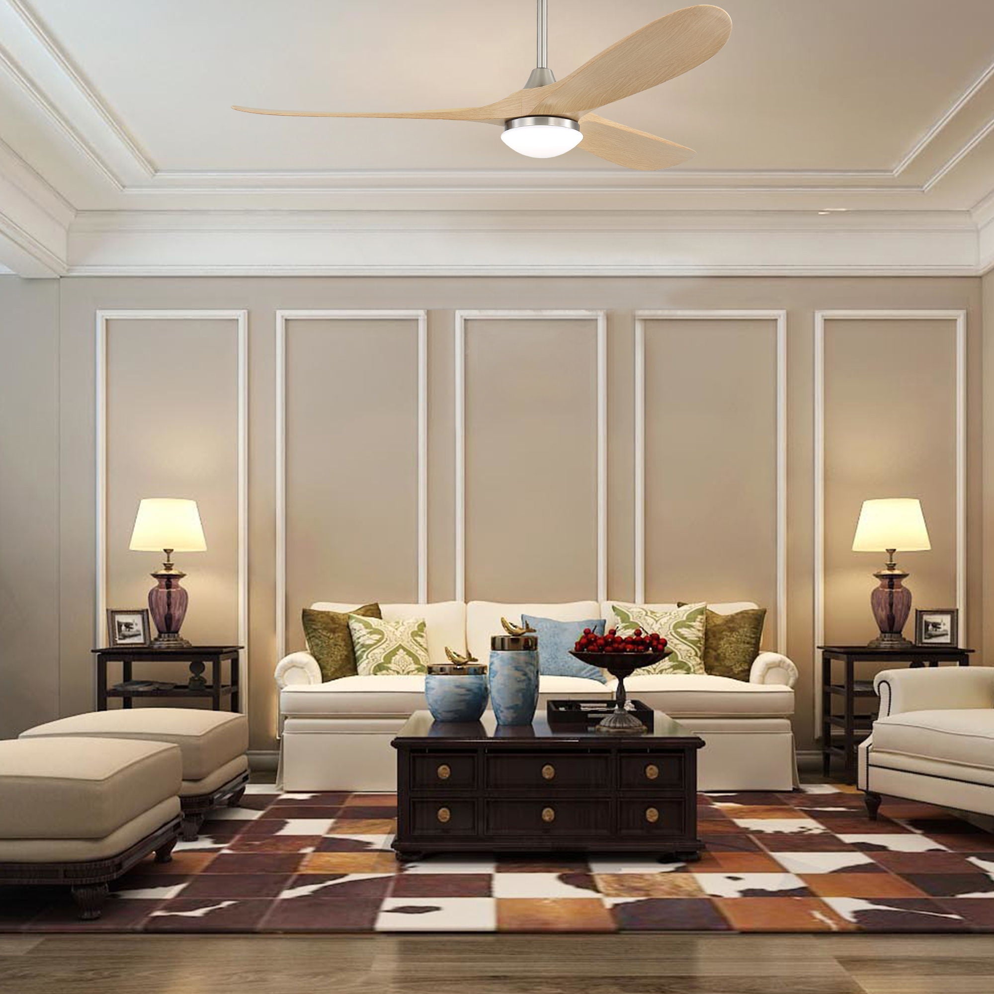 Smart Ceiling Fan With Lights, 3 Blades, Reversible Quiet DC Motor For Indoor