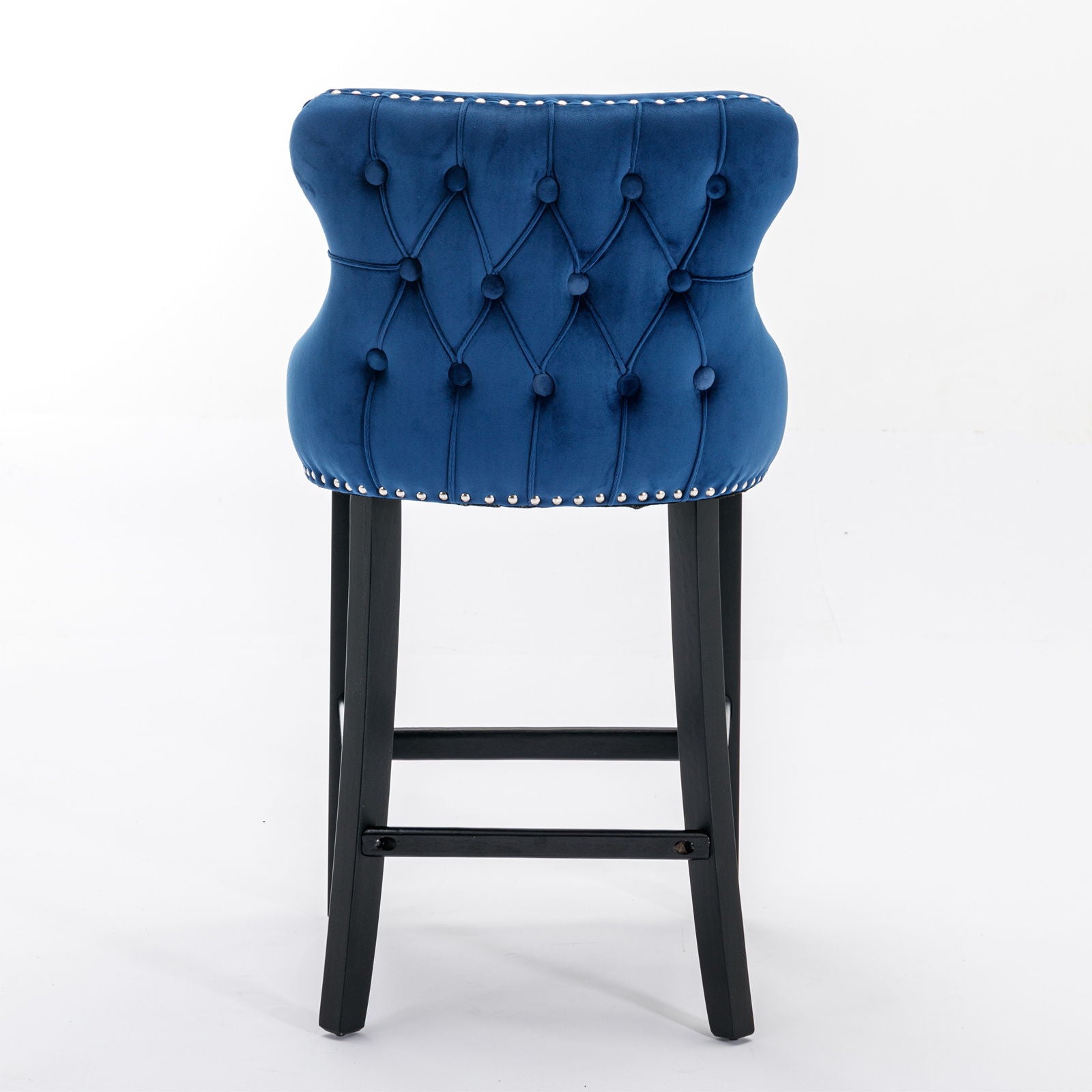 Contemporary Upholstered Wing-Back Barstools With Button Tufted Decoration And Wooden Legs, And Nailhead Trim, Leisure Style Bar Chairs, Bar Stools (Set of 2)