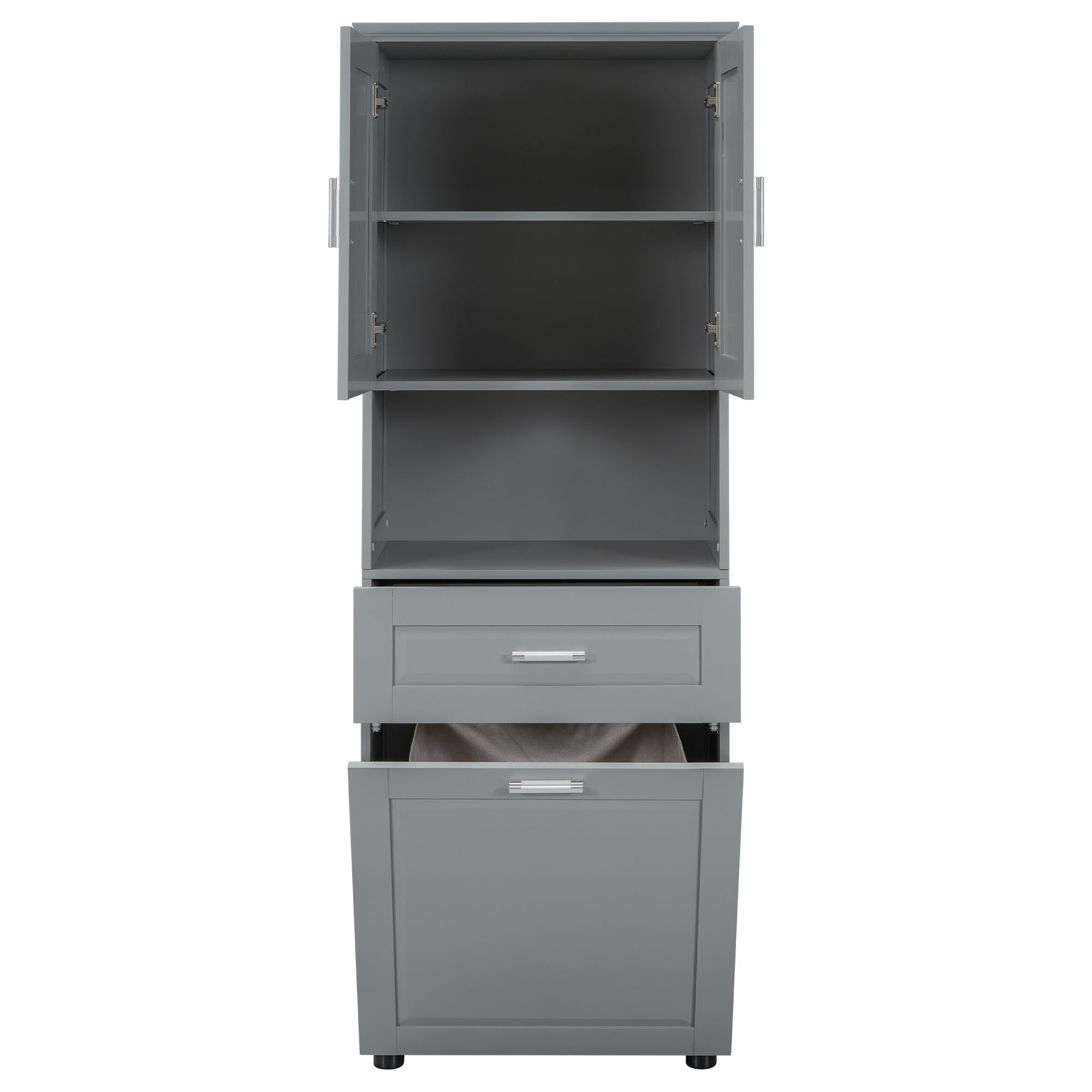 Tall Bathroom Cabinet With Tilt-Out Laundry Basket And Upper Storage