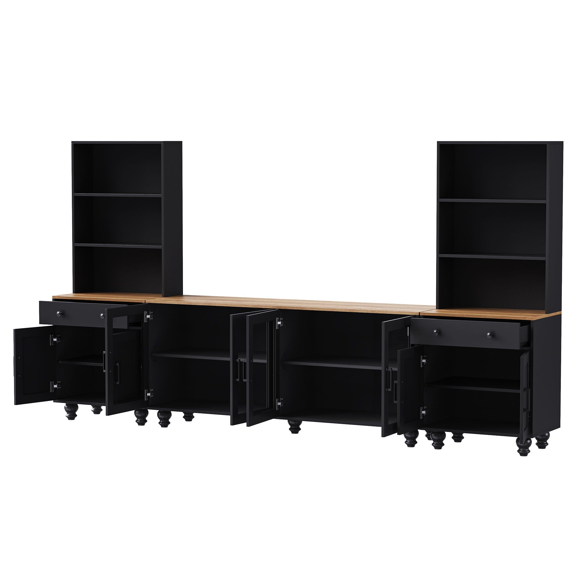 Farmhouse TV Stand With Solid Wood Gourd Shaped Legs For TVs Up To 70"
