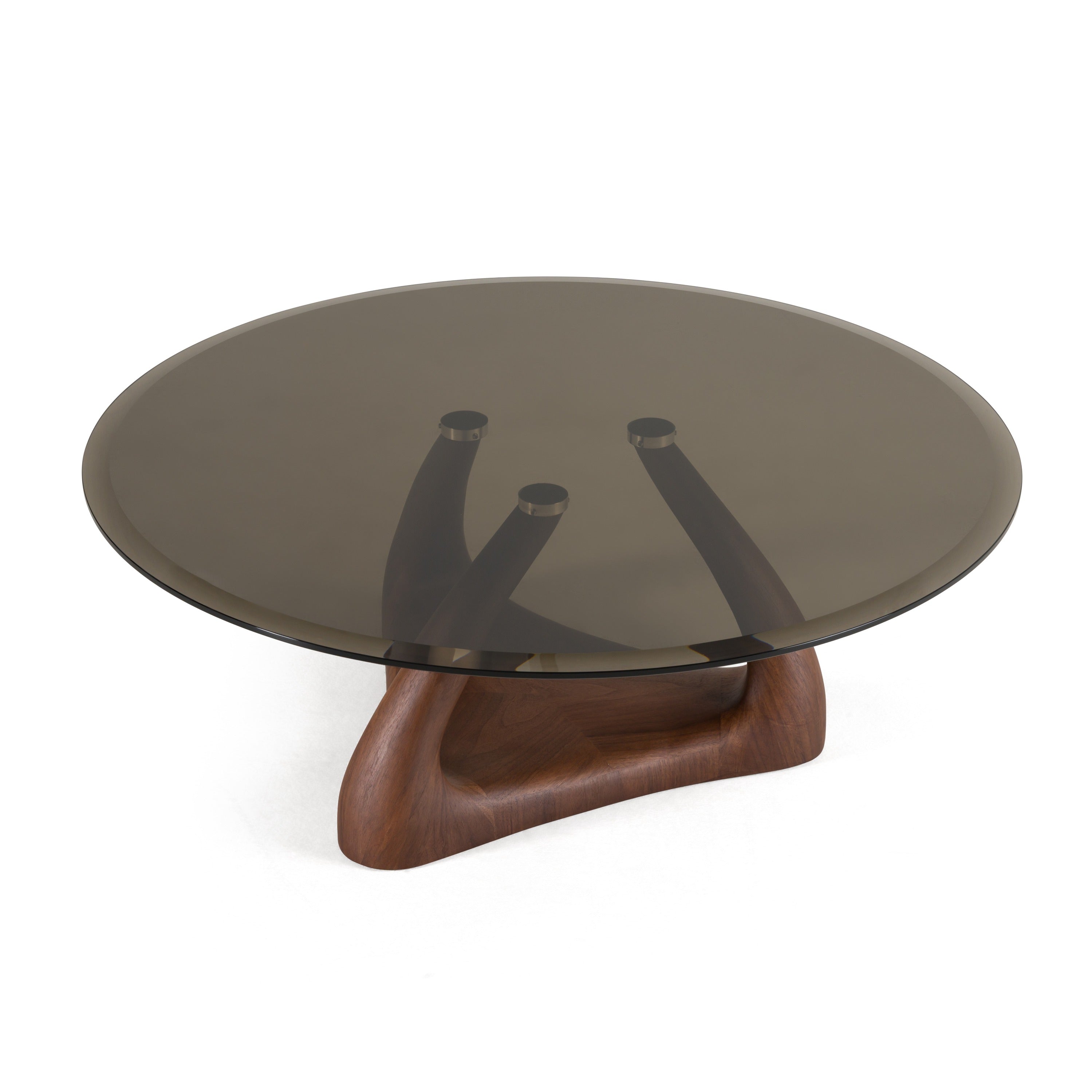 Modrest Christy - Mid-Century Modern Grey Glass + Walnut Round Coffee Table