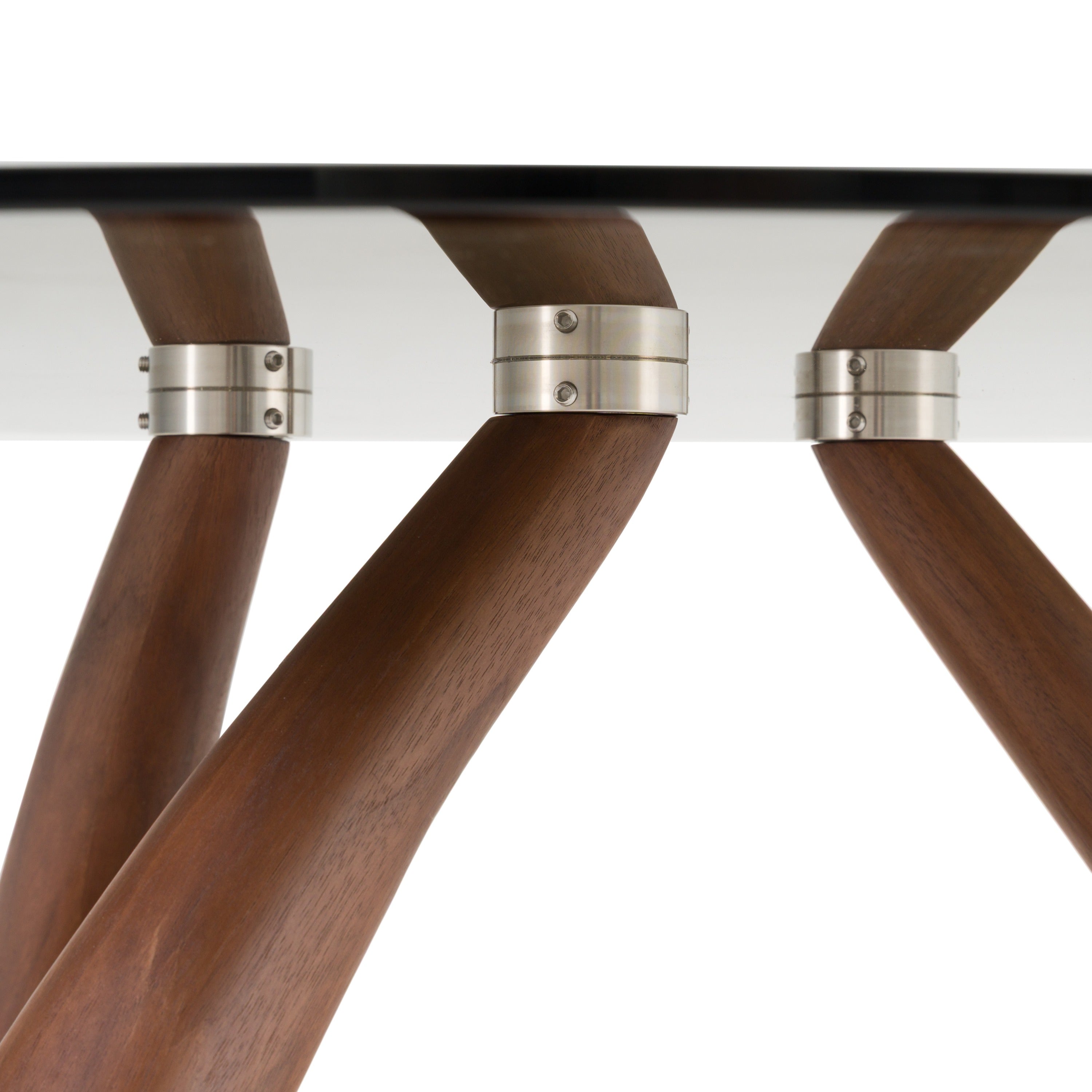 Modrest Christy - Mid-Century Modern Grey Glass + Walnut Round Coffee Table