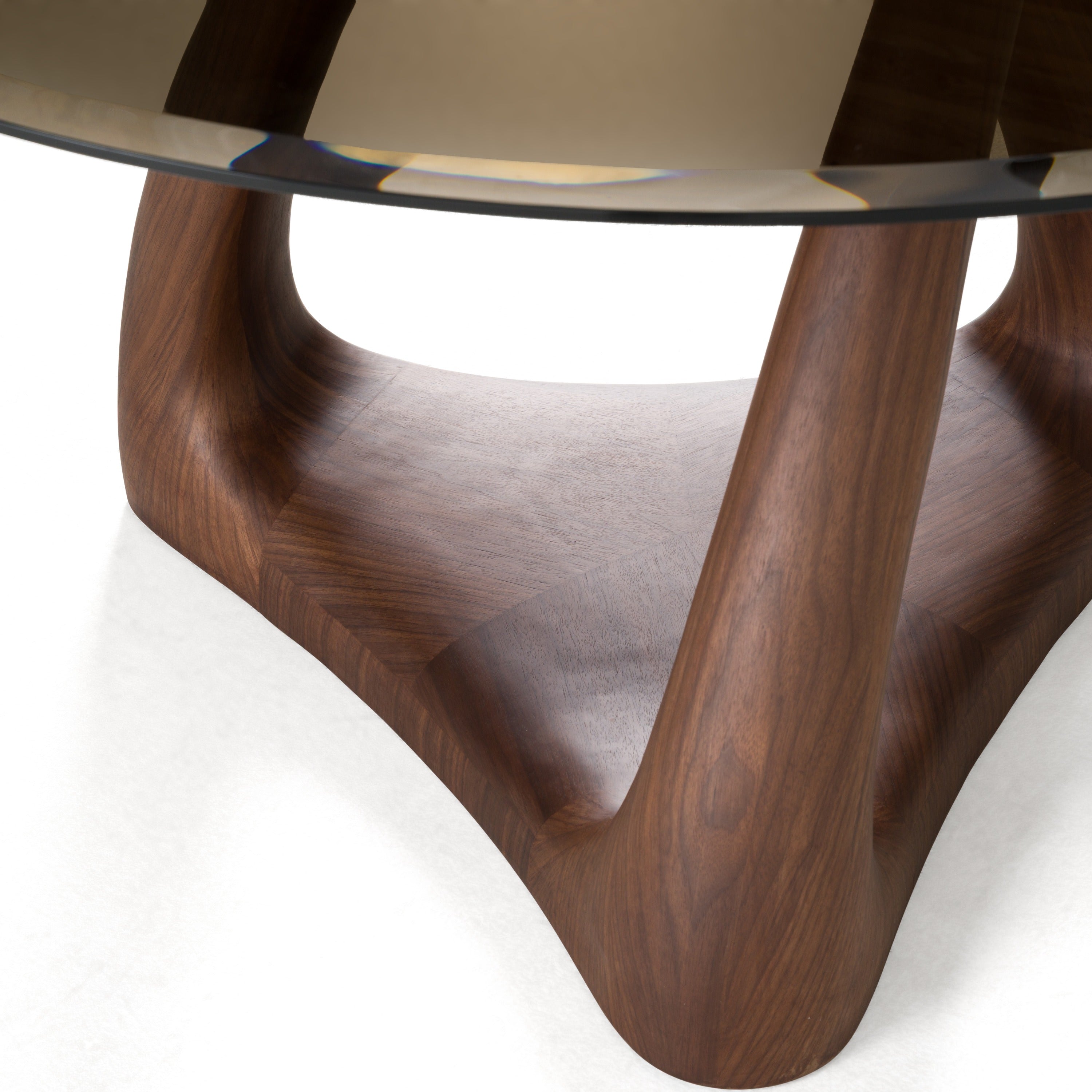 Modrest Christy - Mid-Century Modern Grey Glass + Walnut Round Dining Table