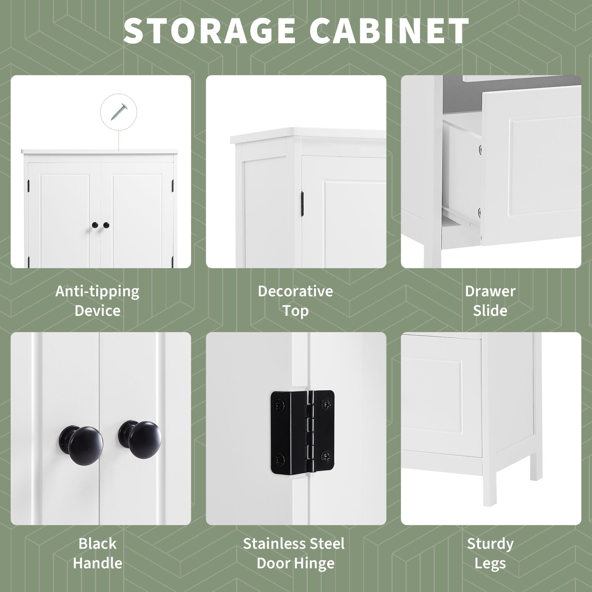 Bathroom Storage Cabinet With 2 Doors And Drawers, Adjustable Shelf