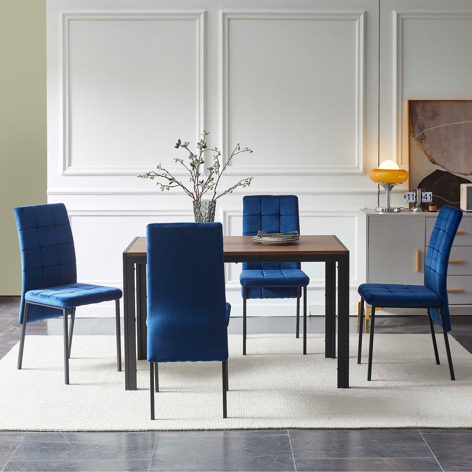 5 Piece Dining Set Including High Back Nordic Dining Chair & Creative Design Dining Table