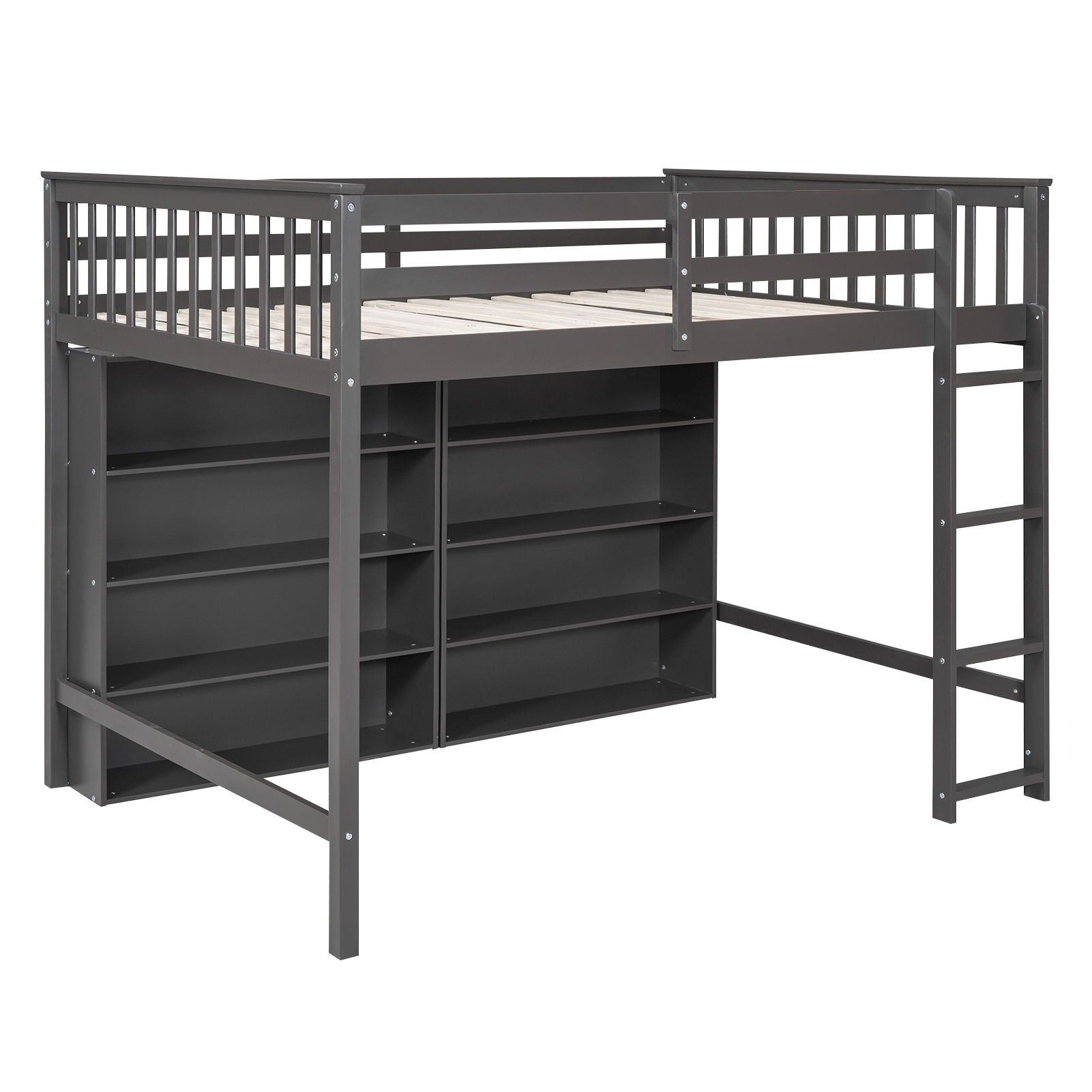 Loft Bed With 8 Open Storage Shelves And Built In Ladder
