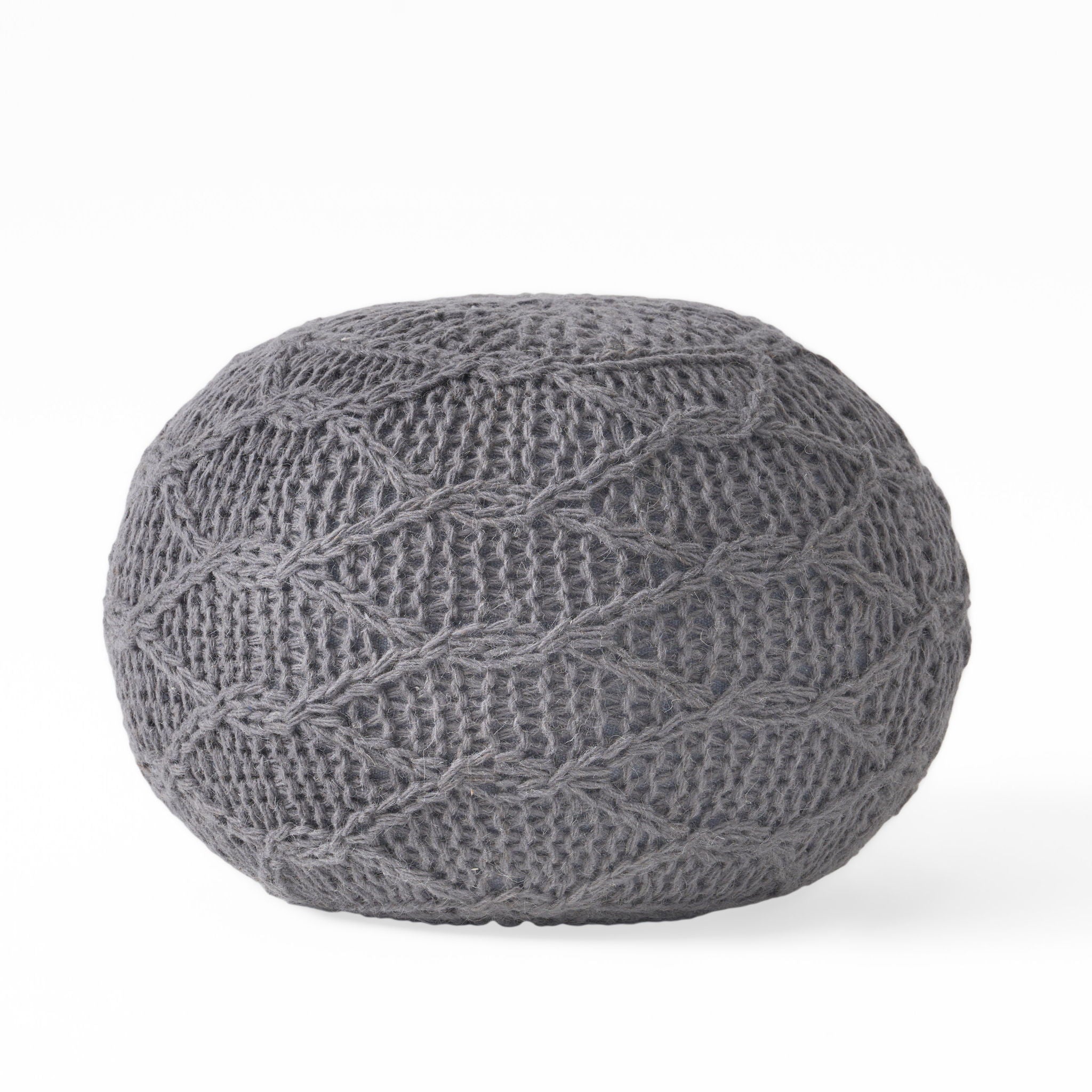 Malibu - Modern Knitted Wool Round Pouf With Handcrafted Design - Charcoal