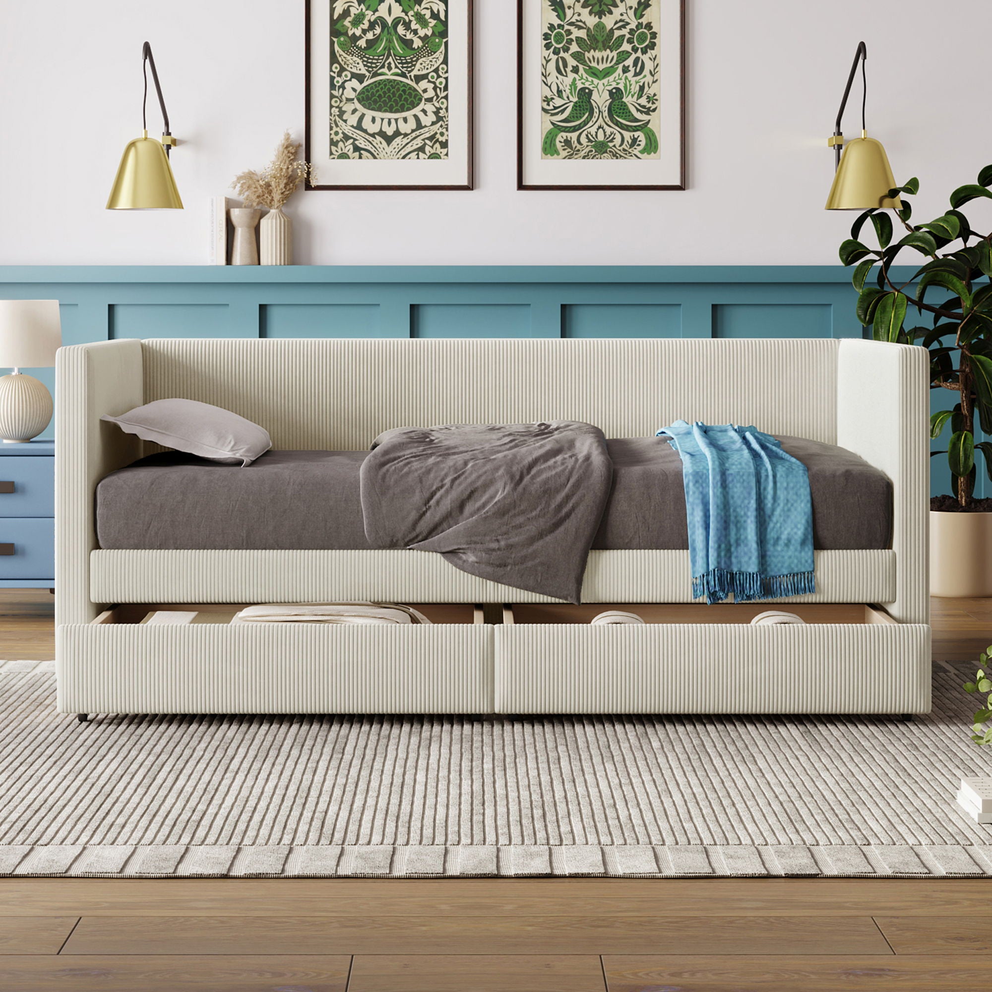 Daybed With Two Drawers And Wood Slat