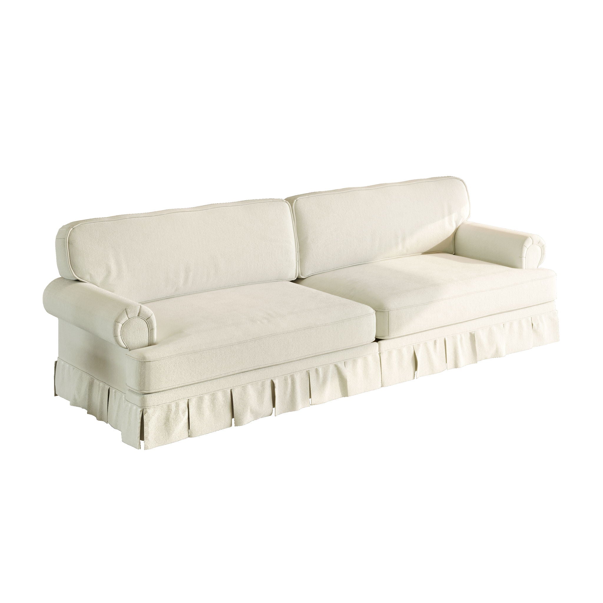 Luxuriously Comfortable Cloud Couch Sofa With Elegant Rolled Arms & Pleated Skirt Design