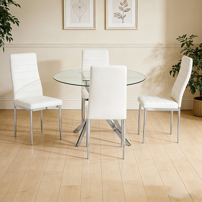 D108 - White - Glass Table + 4 Chairs
