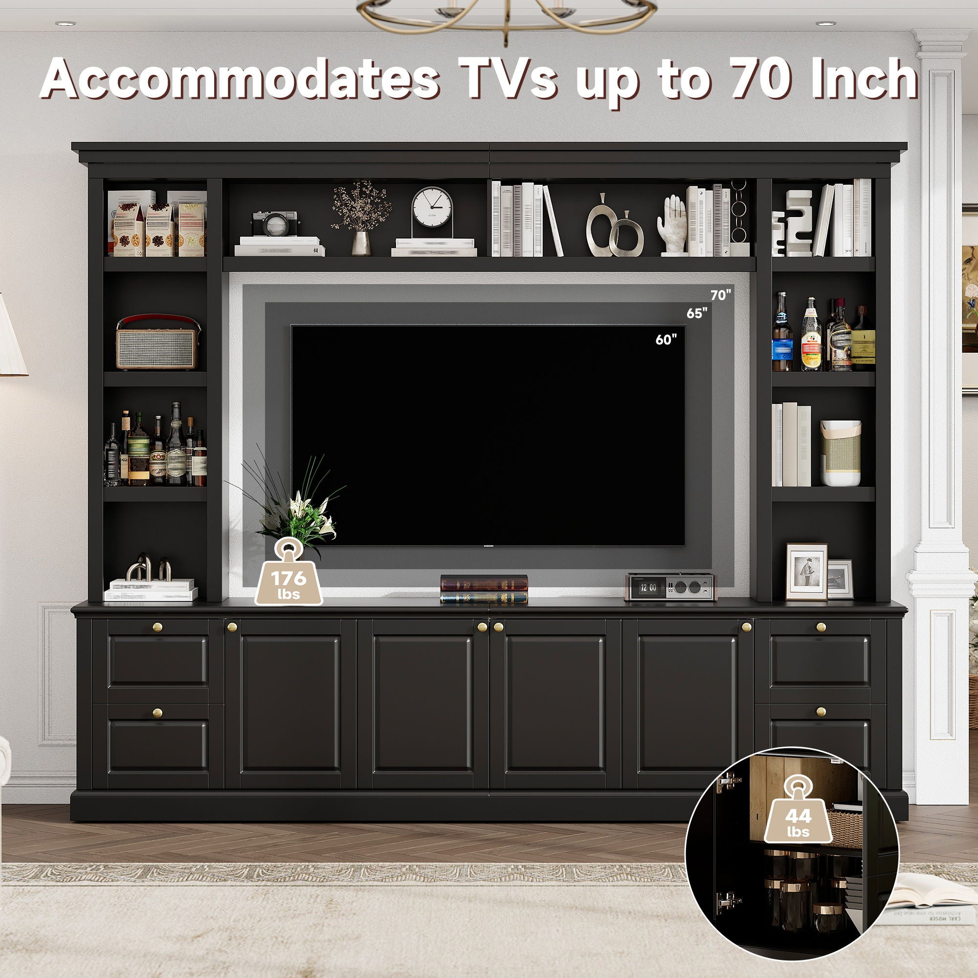 All-In-One TV Stand With Bookcase For TVs Up To 70"