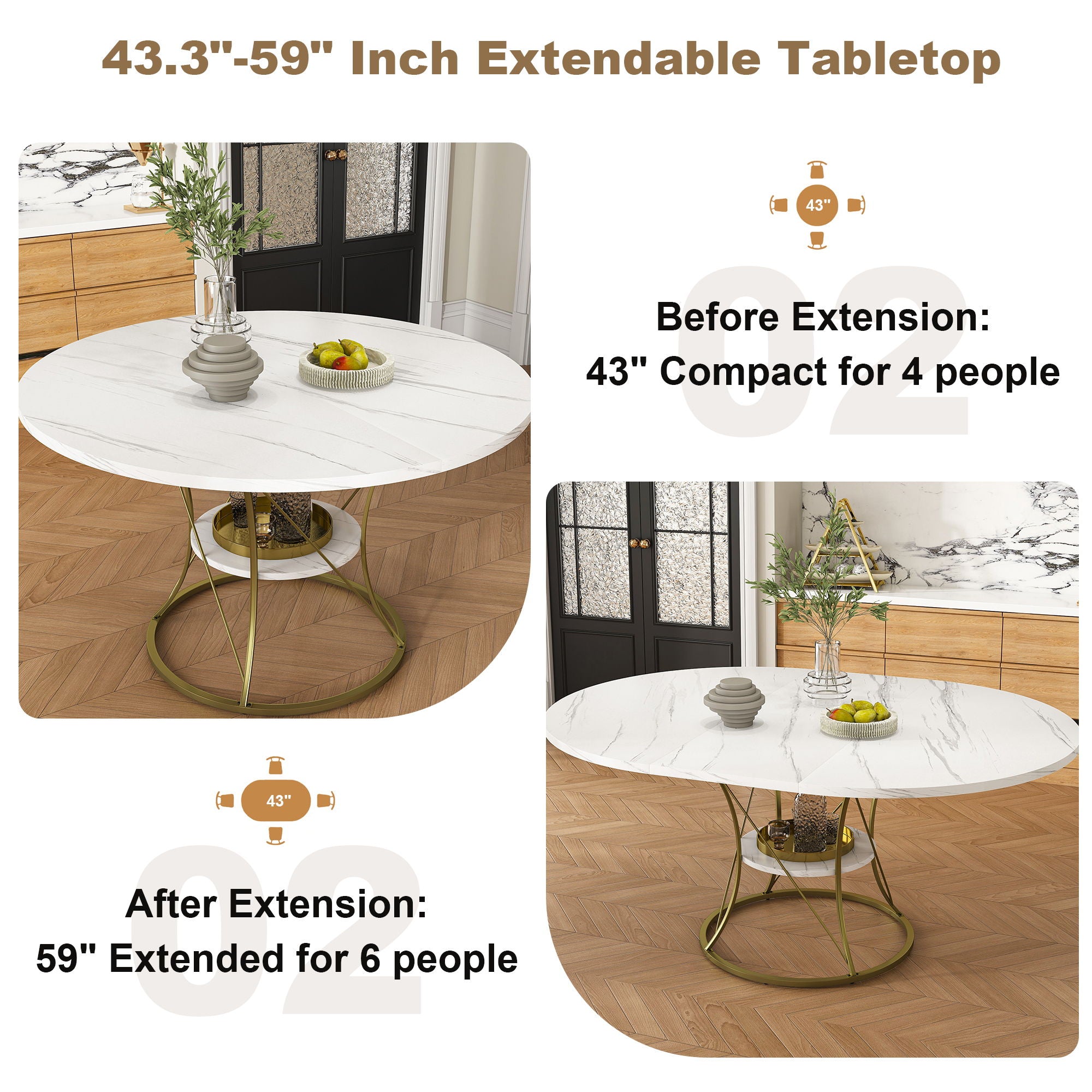 Round Extendable Dining Table Set With Chairs