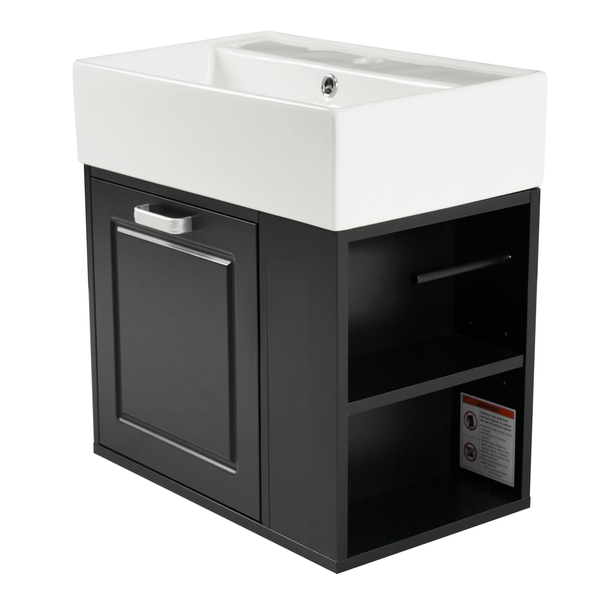Modern Wall Mounted Bathroom Vanity With Sink, Soft Close Drawer, Adjustable Shelf, Toilet Paper Holder