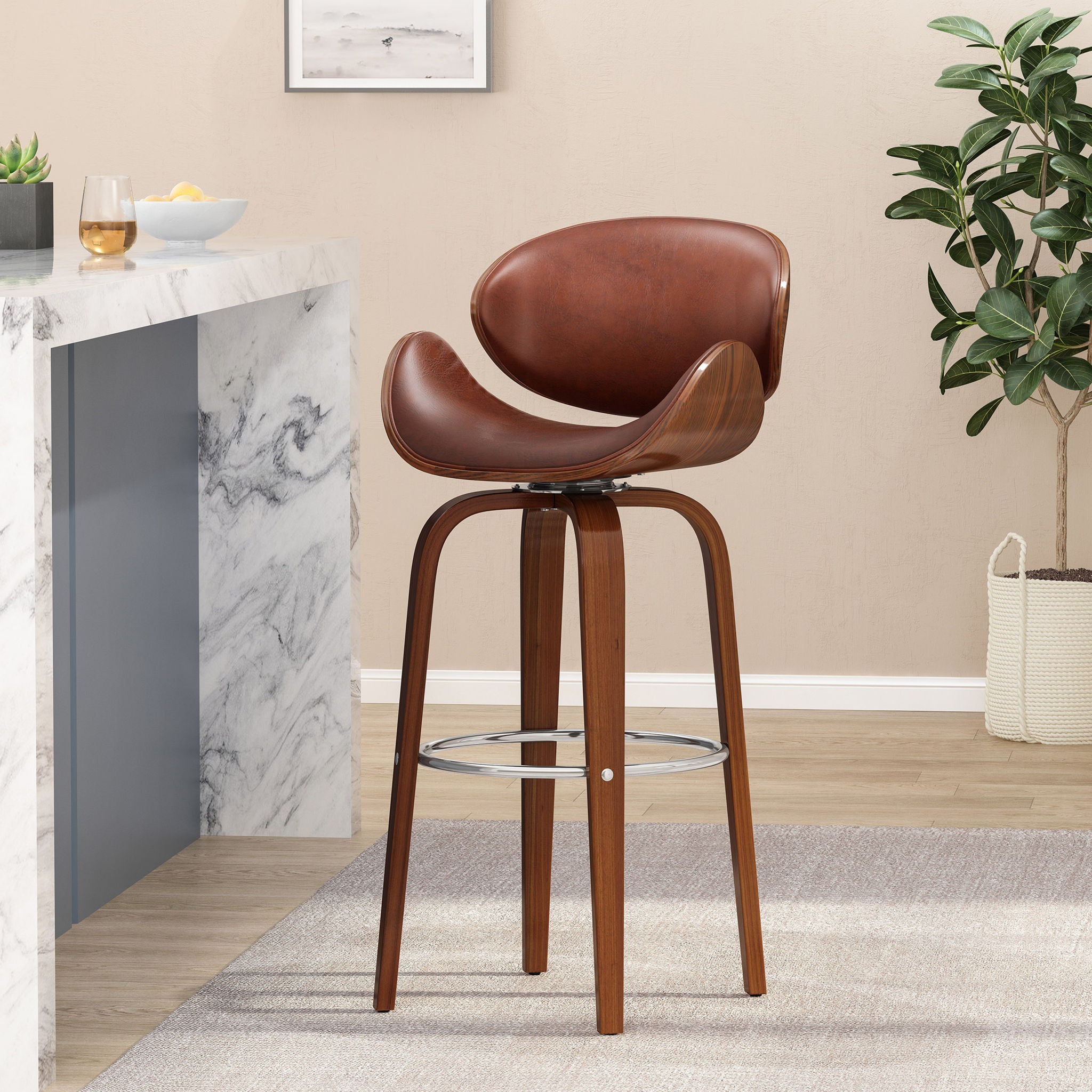 Lumos - Mid Century Modern Upholstered Swivel Barstool