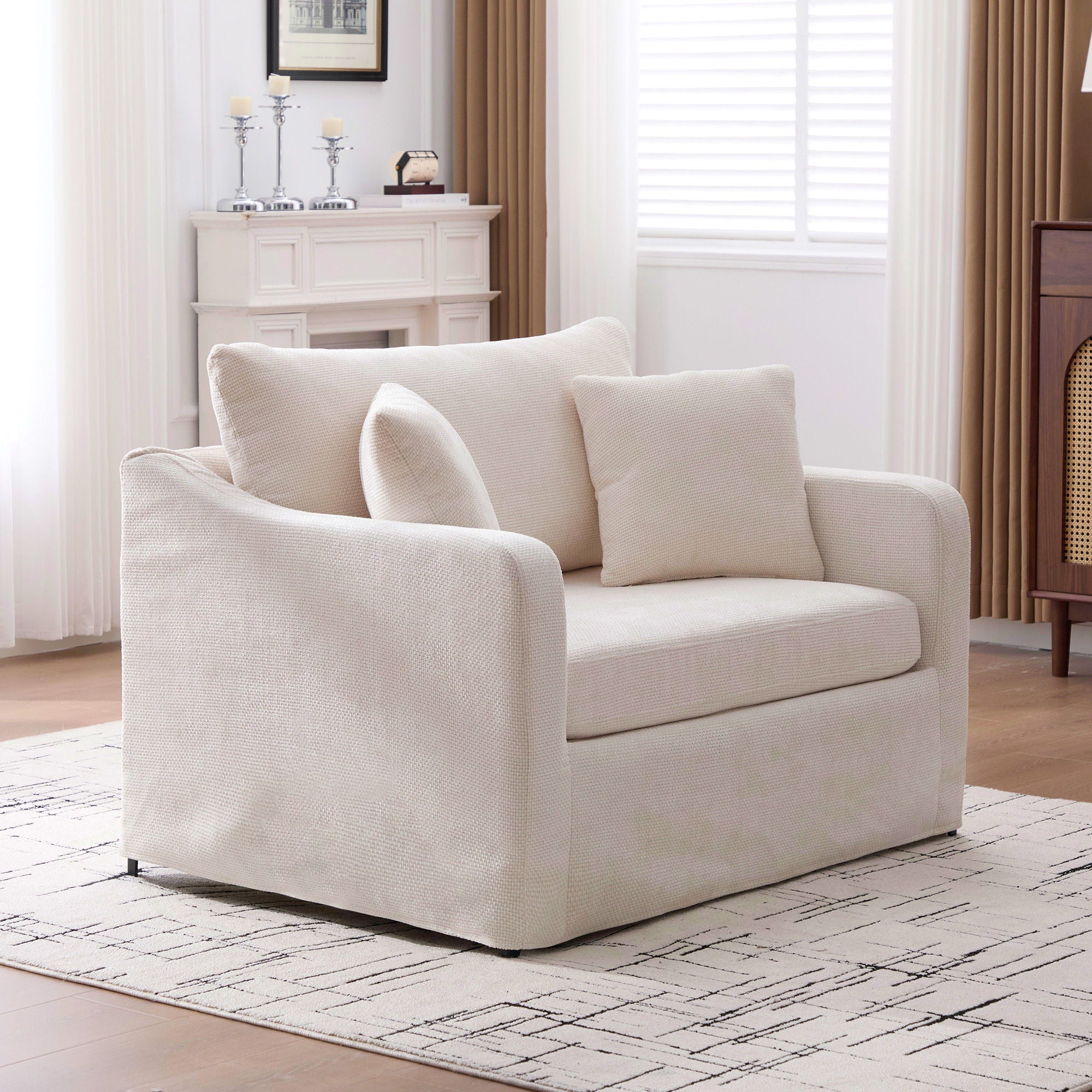 Farmhouse Accent Chair With 2 Bolster Pillows