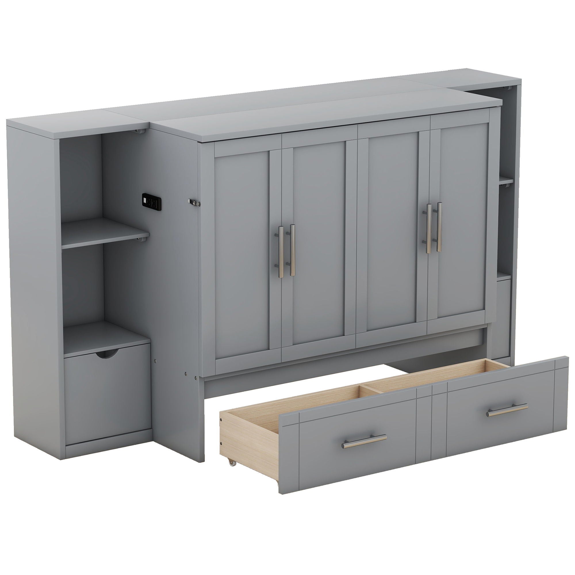Murphy Bed With Shelves, Drawers And USB Ports